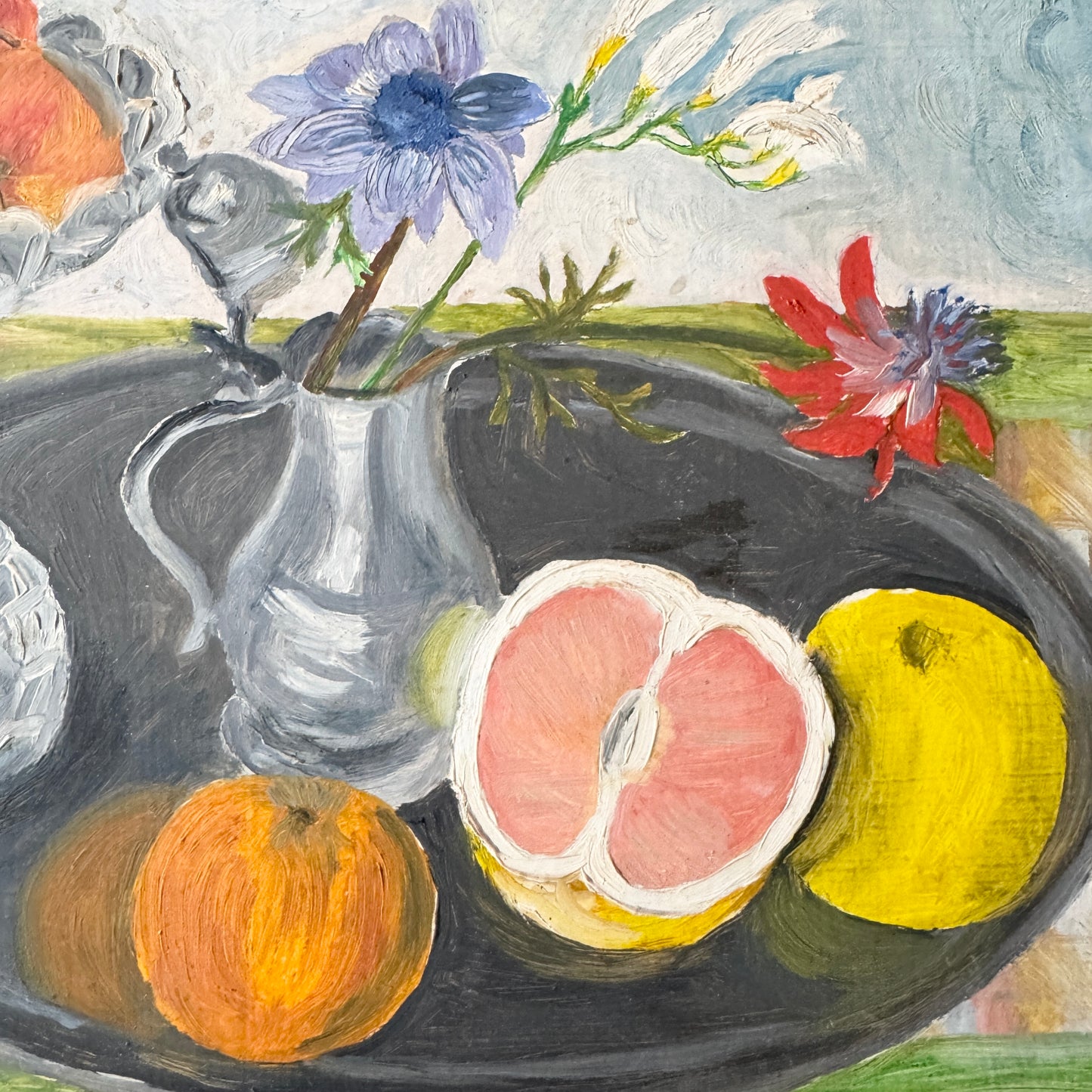 Citrus and Crystal. Vintage Swedish Still Life Oil Painting.