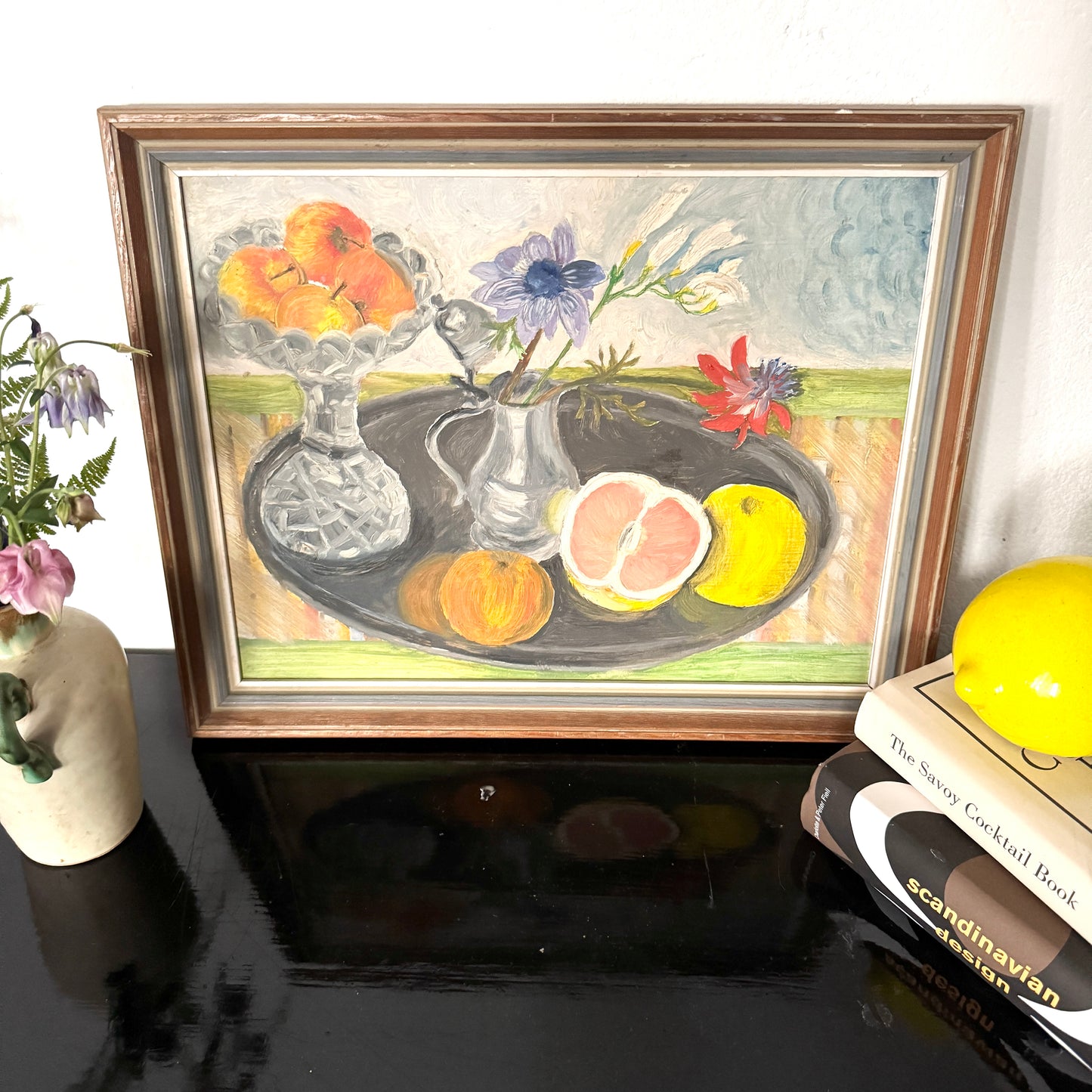 Citrus and Crystal. Vintage Swedish Still Life Oil Painting.