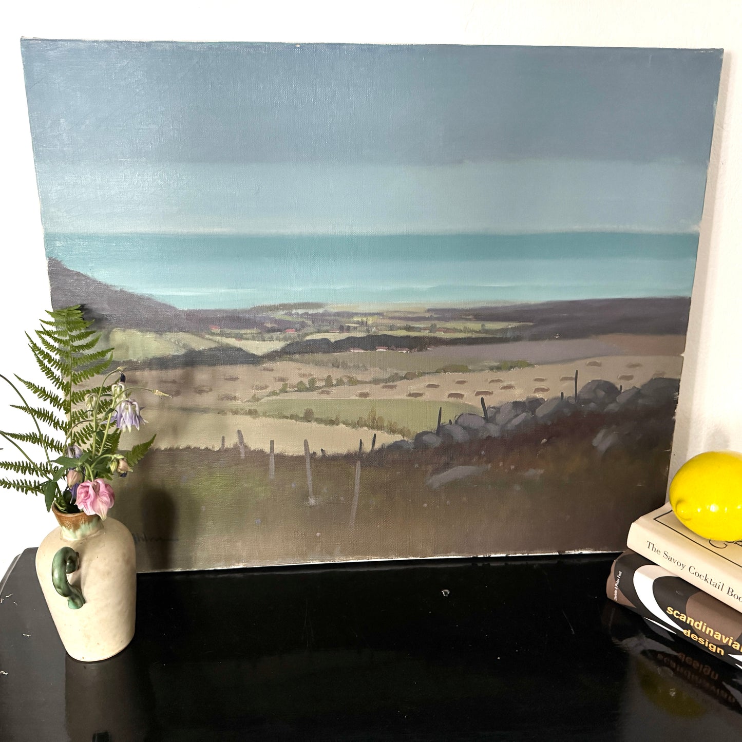 View over Vitemölla, Skåne. Vintage Swedish Oil Painting.