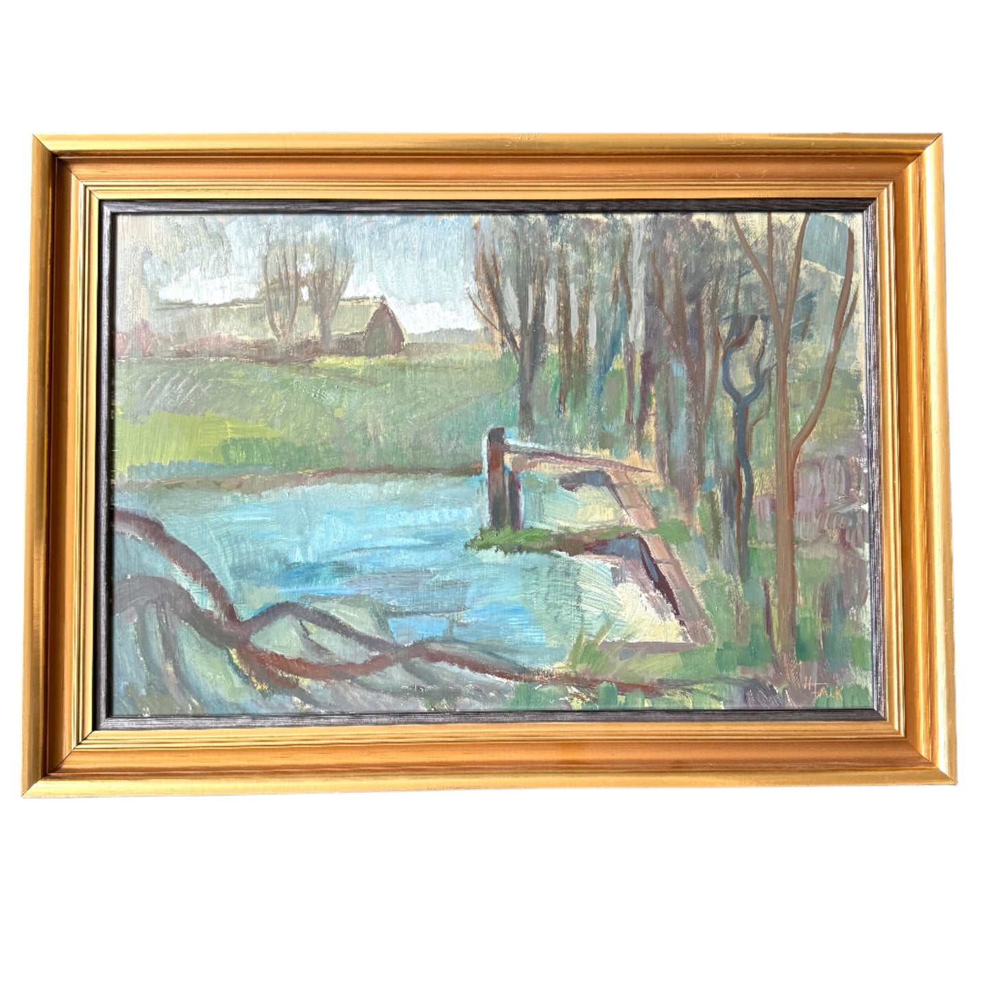 Postwar Shelter. Vintage Oil Painting.
