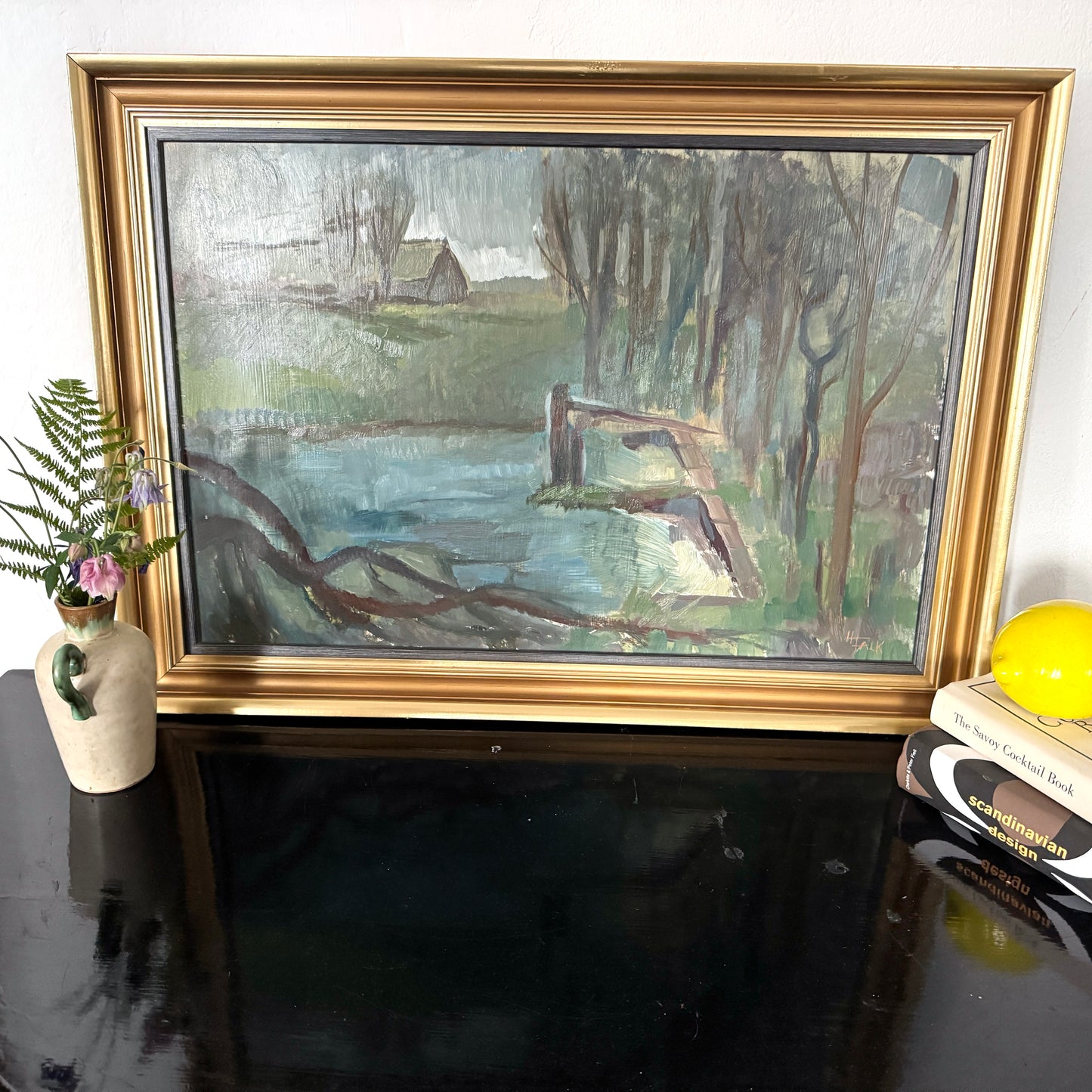 Postwar Shelter. Vintage Oil Painting.