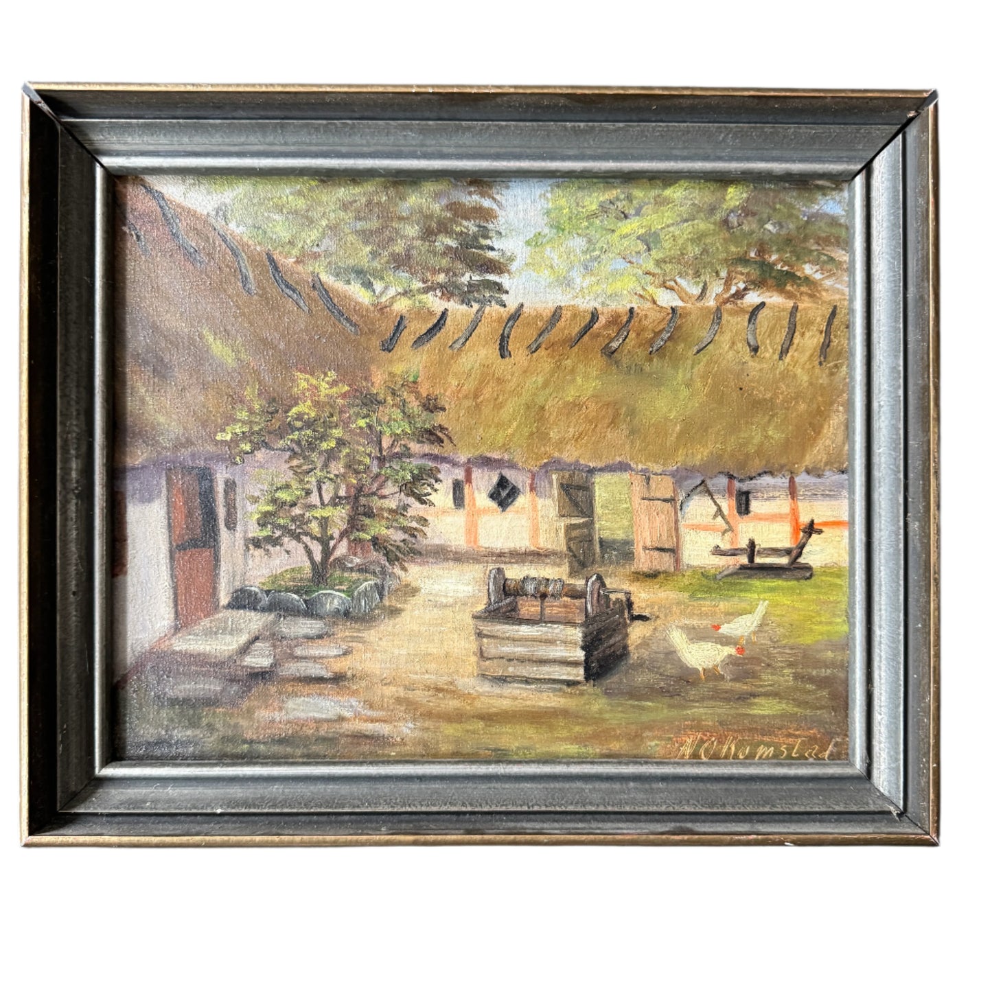Traditional Skåne Scene. Early 1900s Swedish Oil Painting.