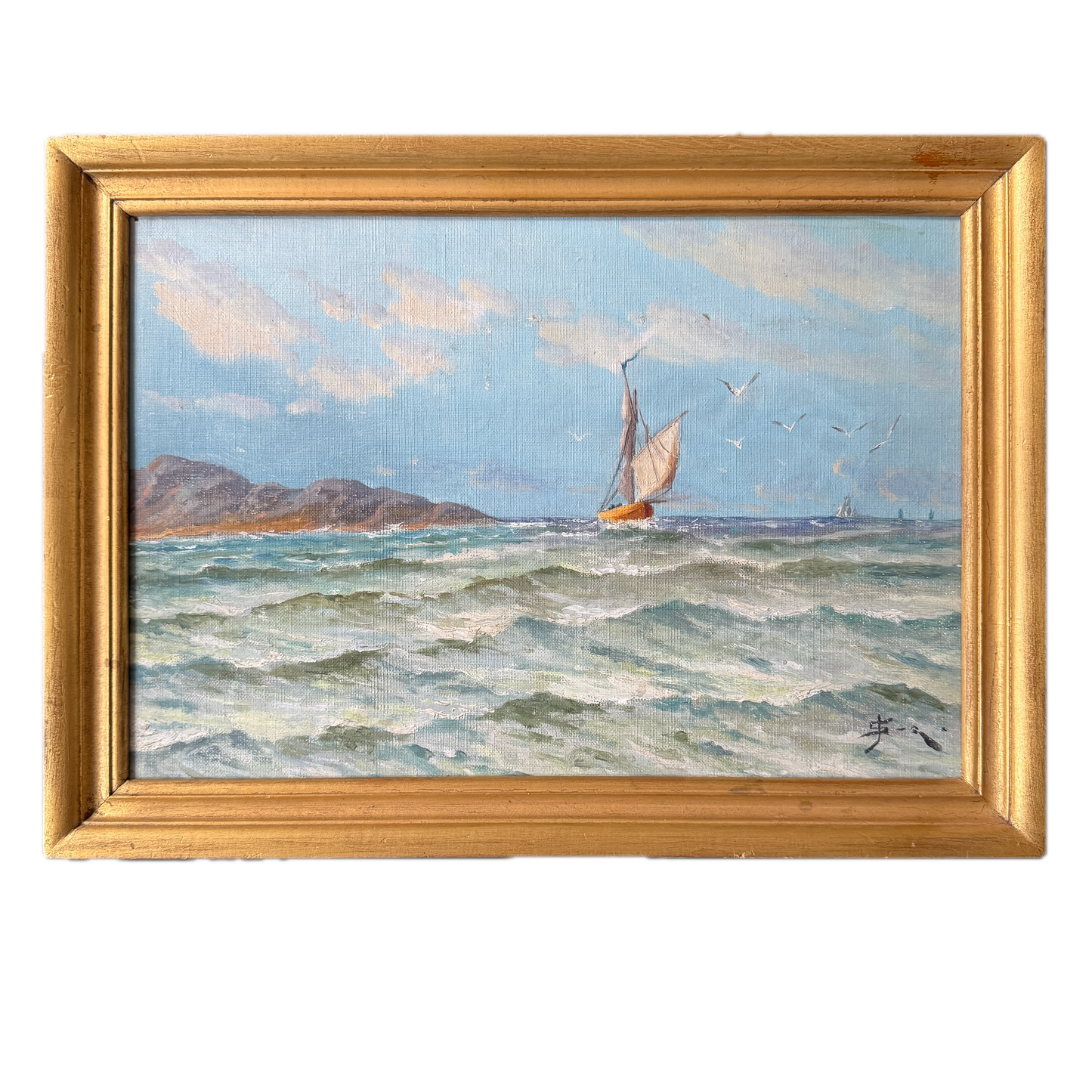 Across the Scandinavian Blue. Early 1900s Oil Painting.