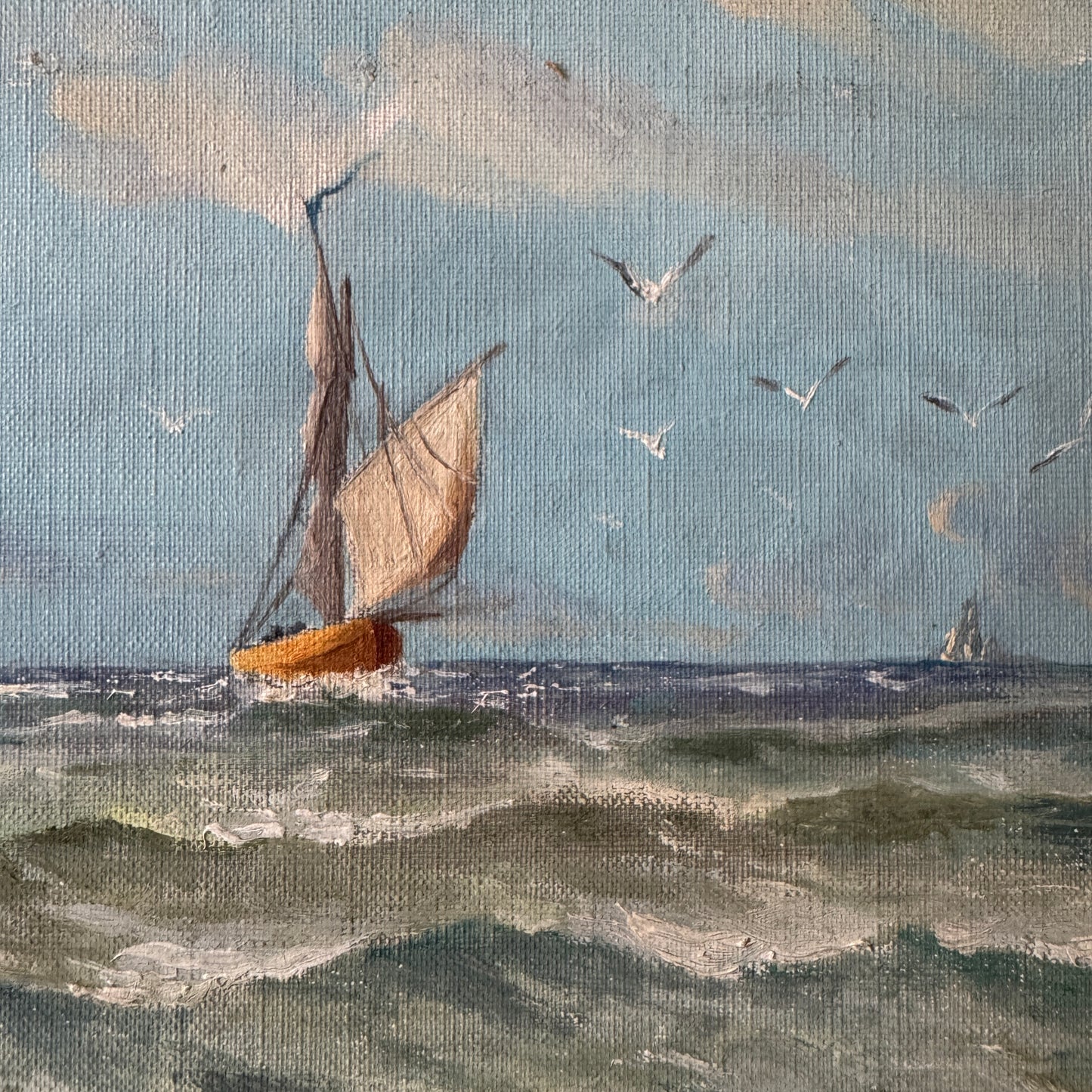 Across the Scandinavian Blue. Early 1900s Oil Painting.