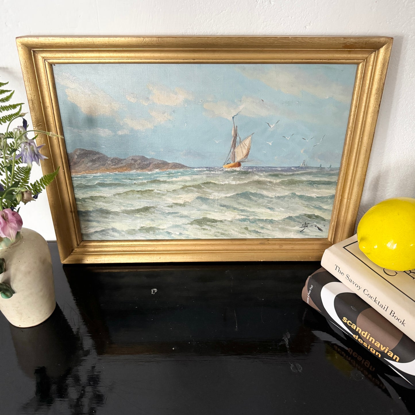 Across the Scandinavian Blue. Early 1900s Oil Painting.