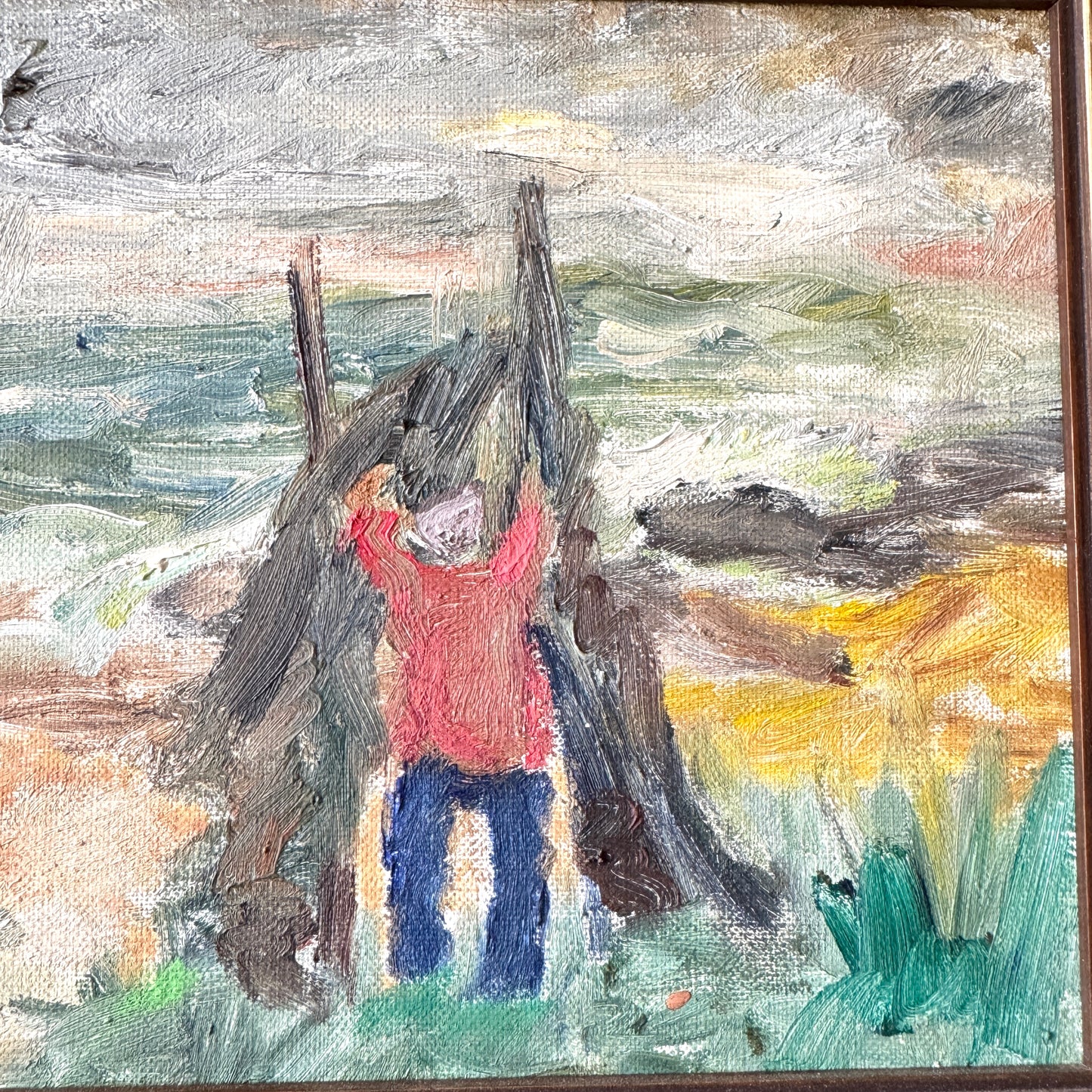 Hanging Nets, Österlen. Vintage Swedish Oil Painting.