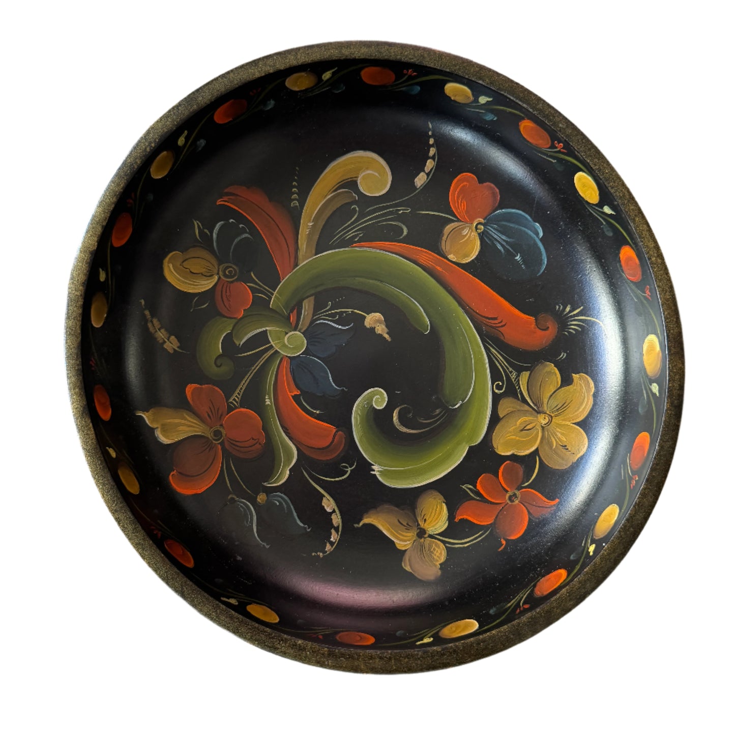 Vintage Norwegian Hand-painted Folk Art Floral Bowl.