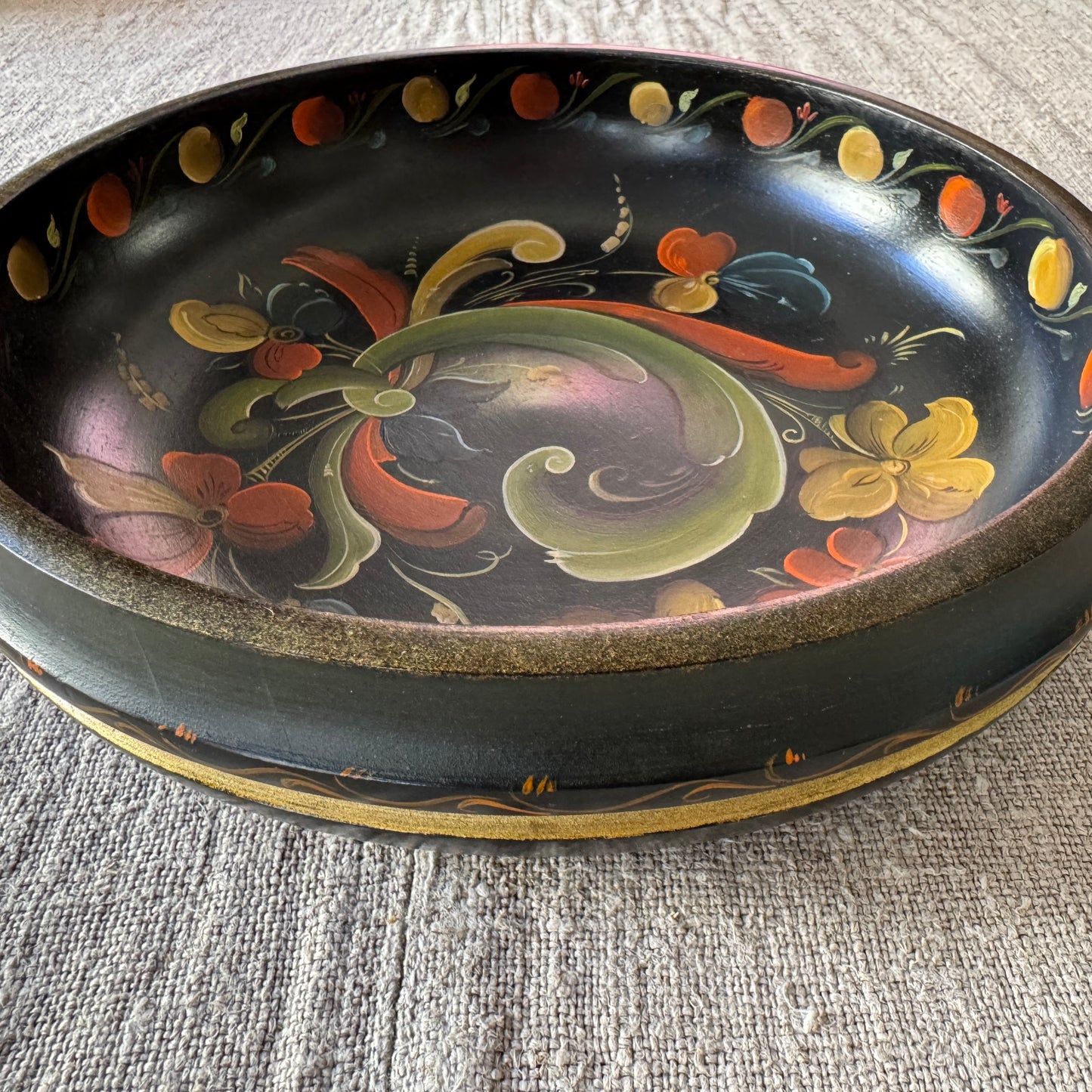 Vintage Norwegian Hand-painted Folk Art Floral Bowl.