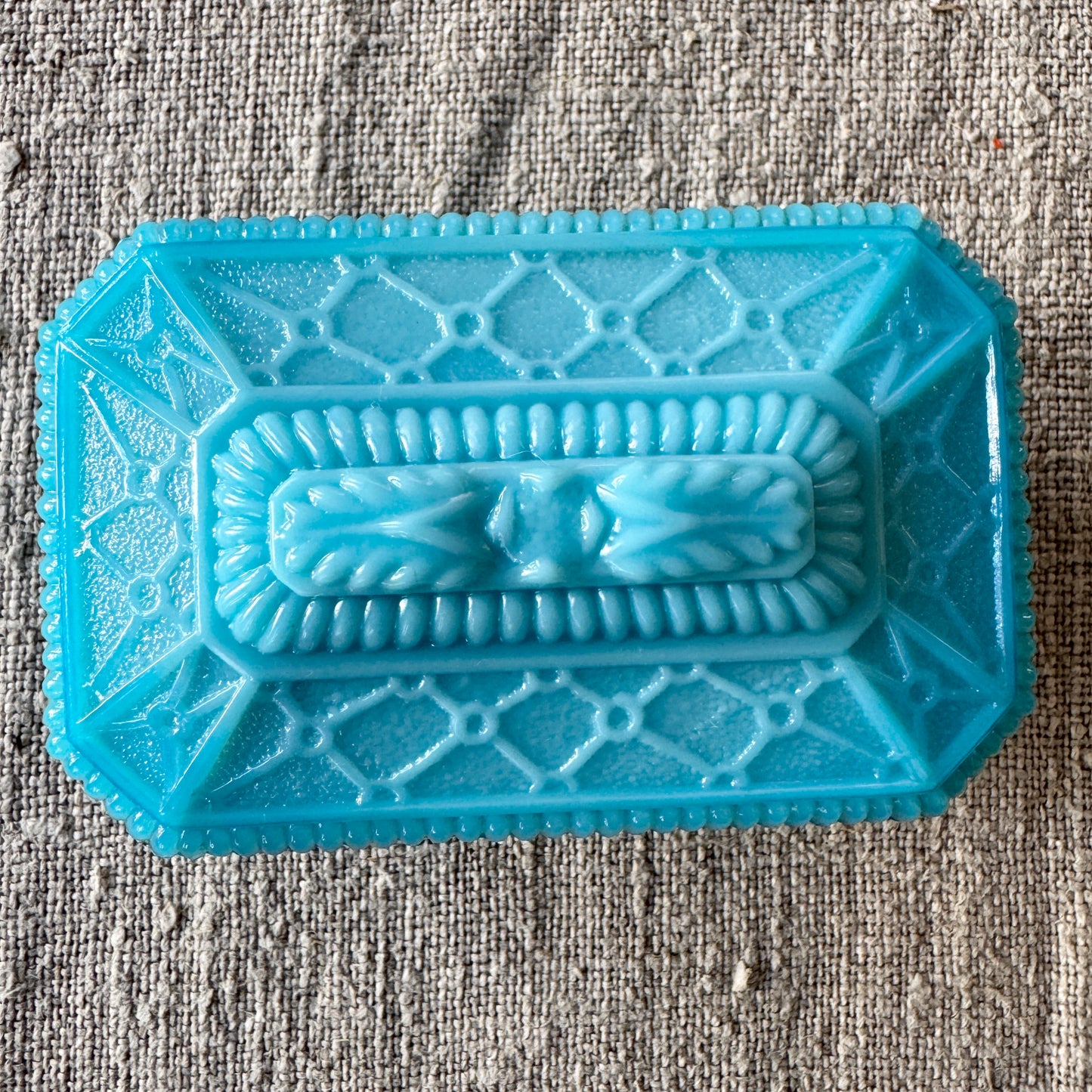 Vintage early-mid 1900s. Blue Opaline Glass Trinket Box.