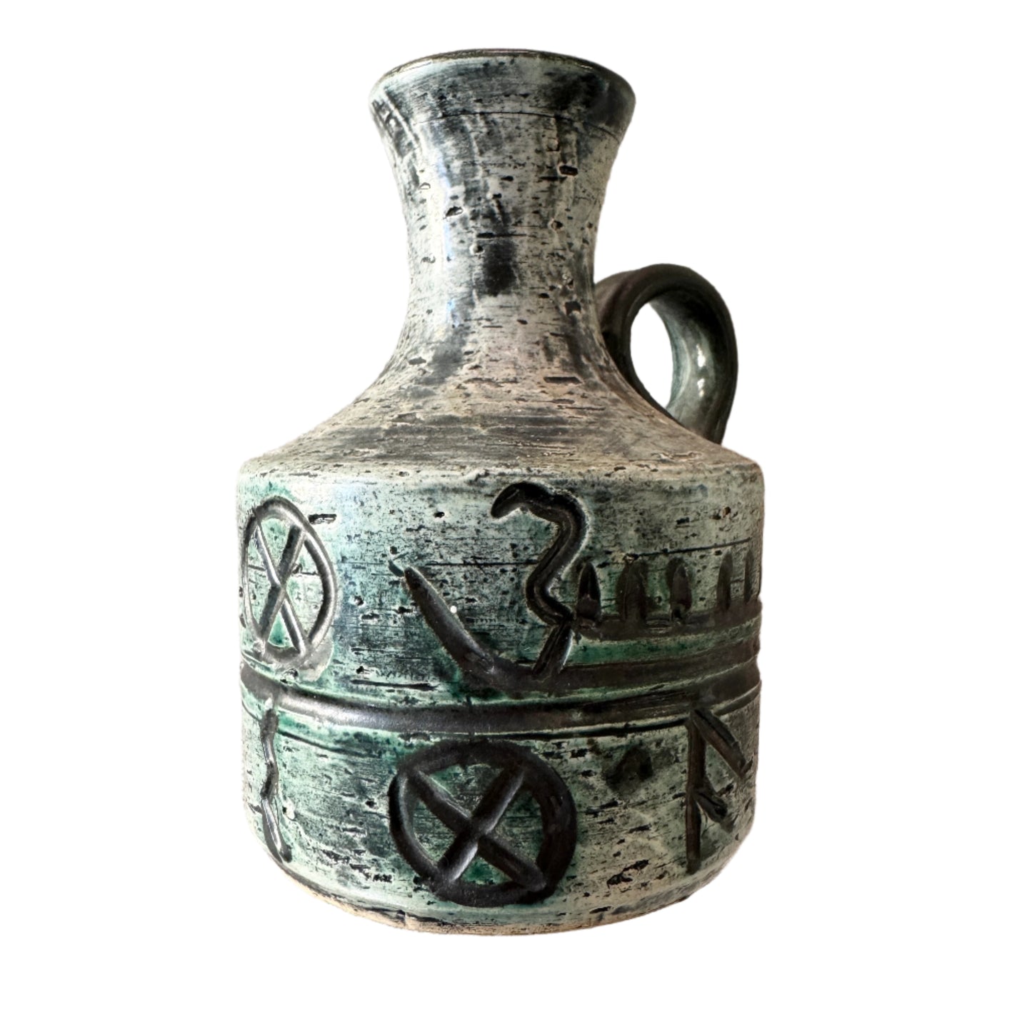 Arol, Norway. Vintage Stoneware Viking Ship Runes Candleholder Vase