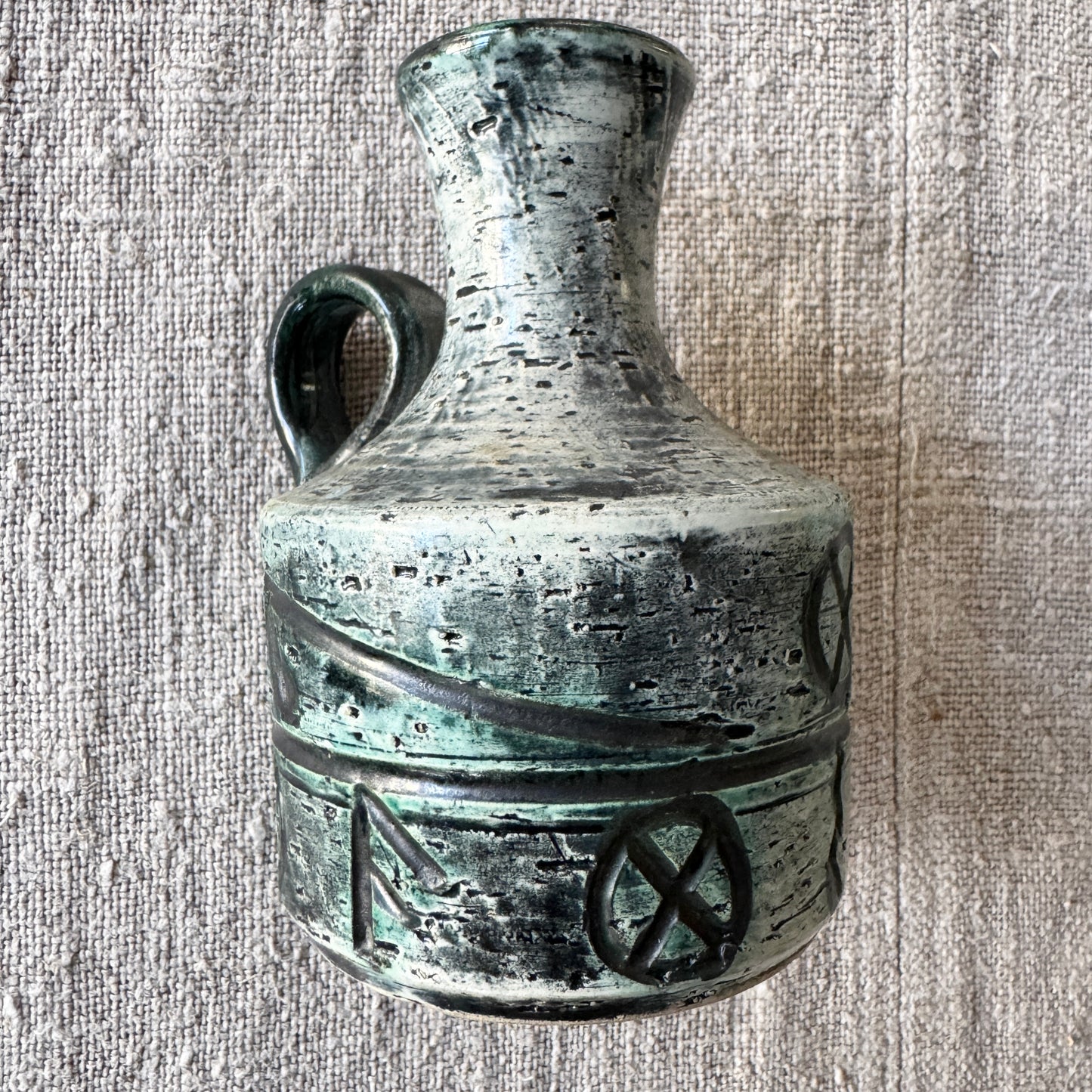 Arol, Norway. Vintage Stoneware Viking Ship Runes Candleholder Vase