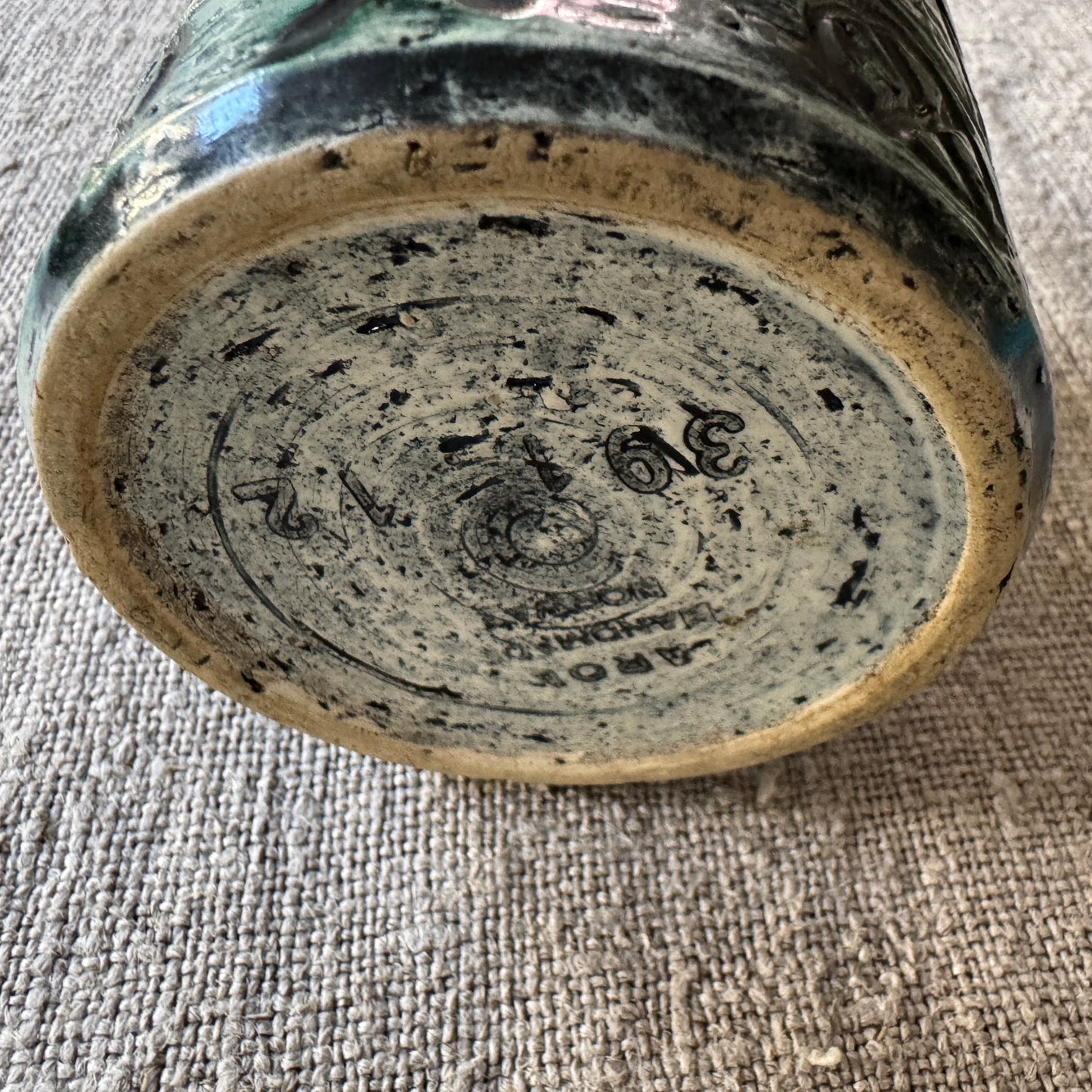 Arol, Norway. Vintage Stoneware Viking Ship Runes Candleholder Vase