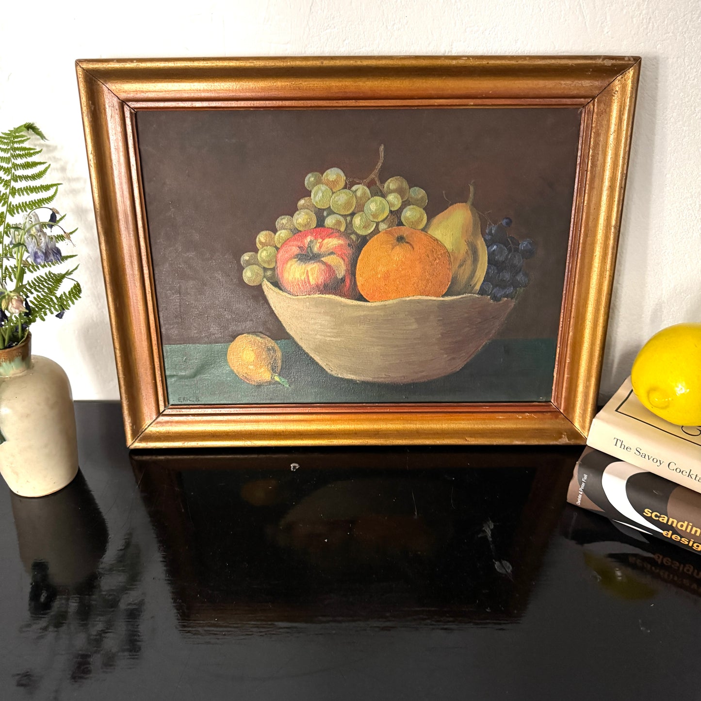 Ceramic Rest. Vintage Swedish Still Life Oil Painting.