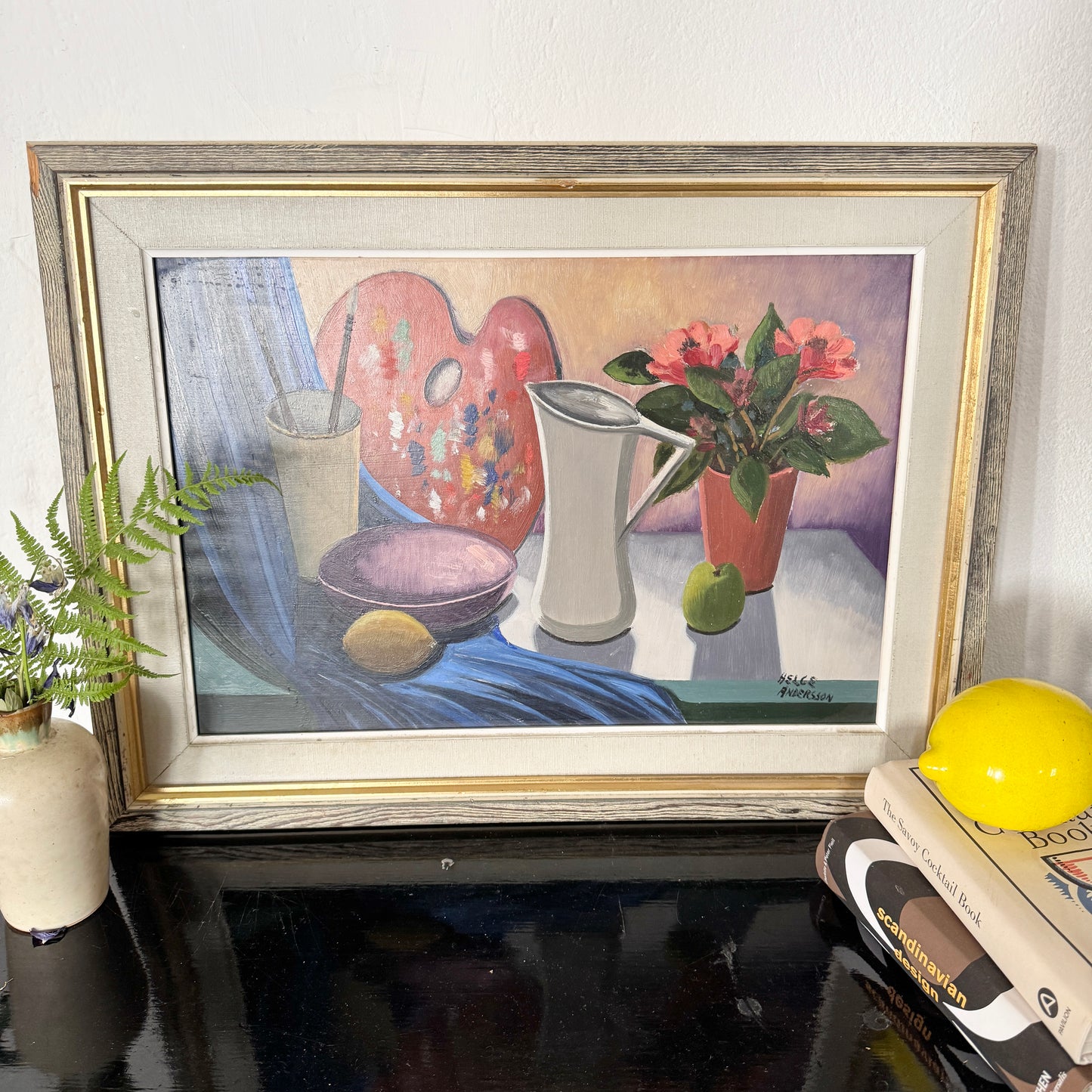 Palette and Petals. Vintage Mid-Century Swedish Oil Painting.