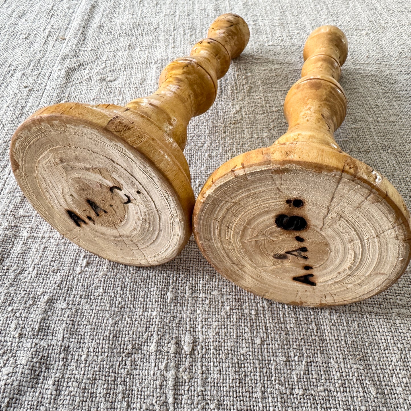Sweden Early 1900s. Pair of Karelian Birch Candlesticks.