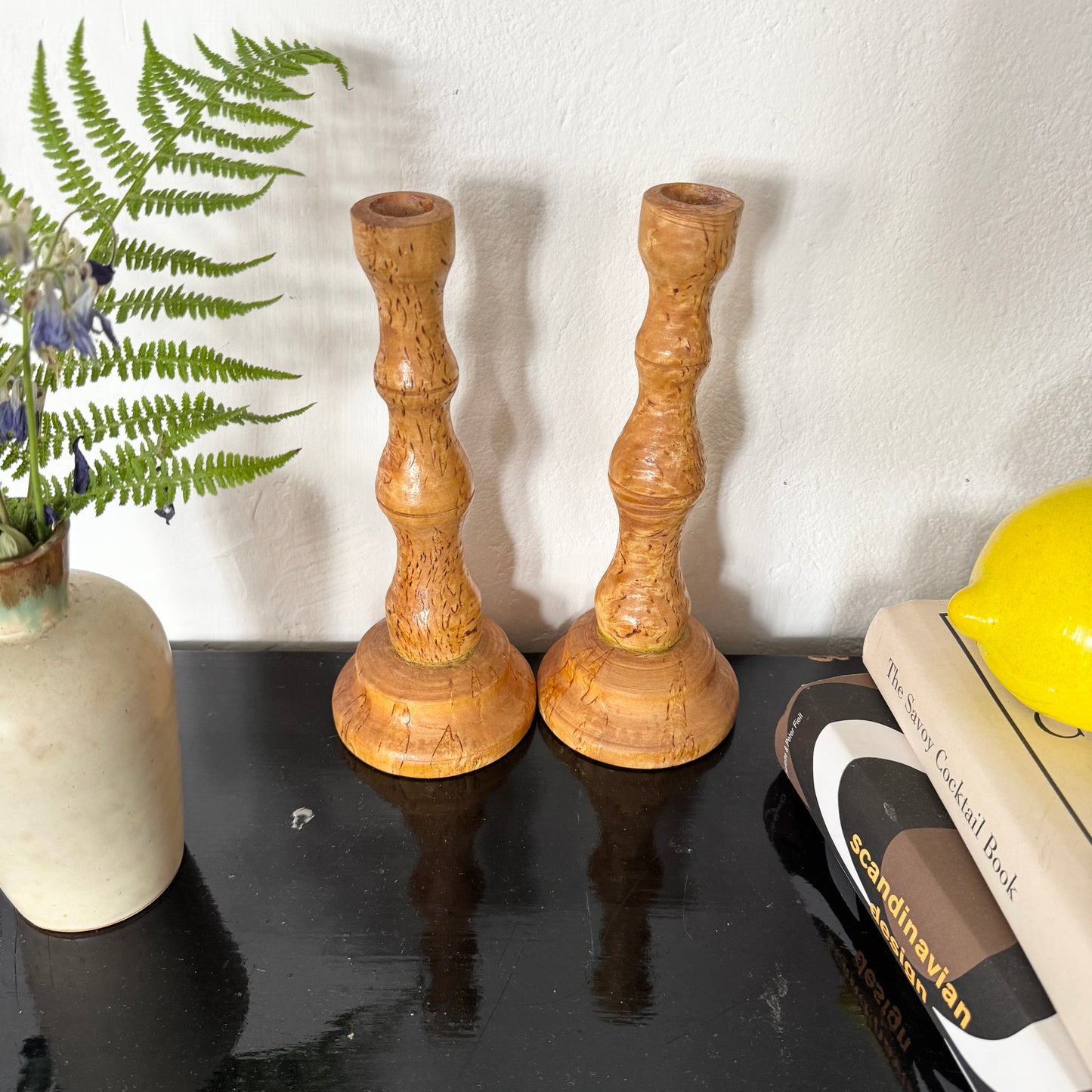 Sweden Early 1900s. Pair of Karelian Birch Candlesticks.