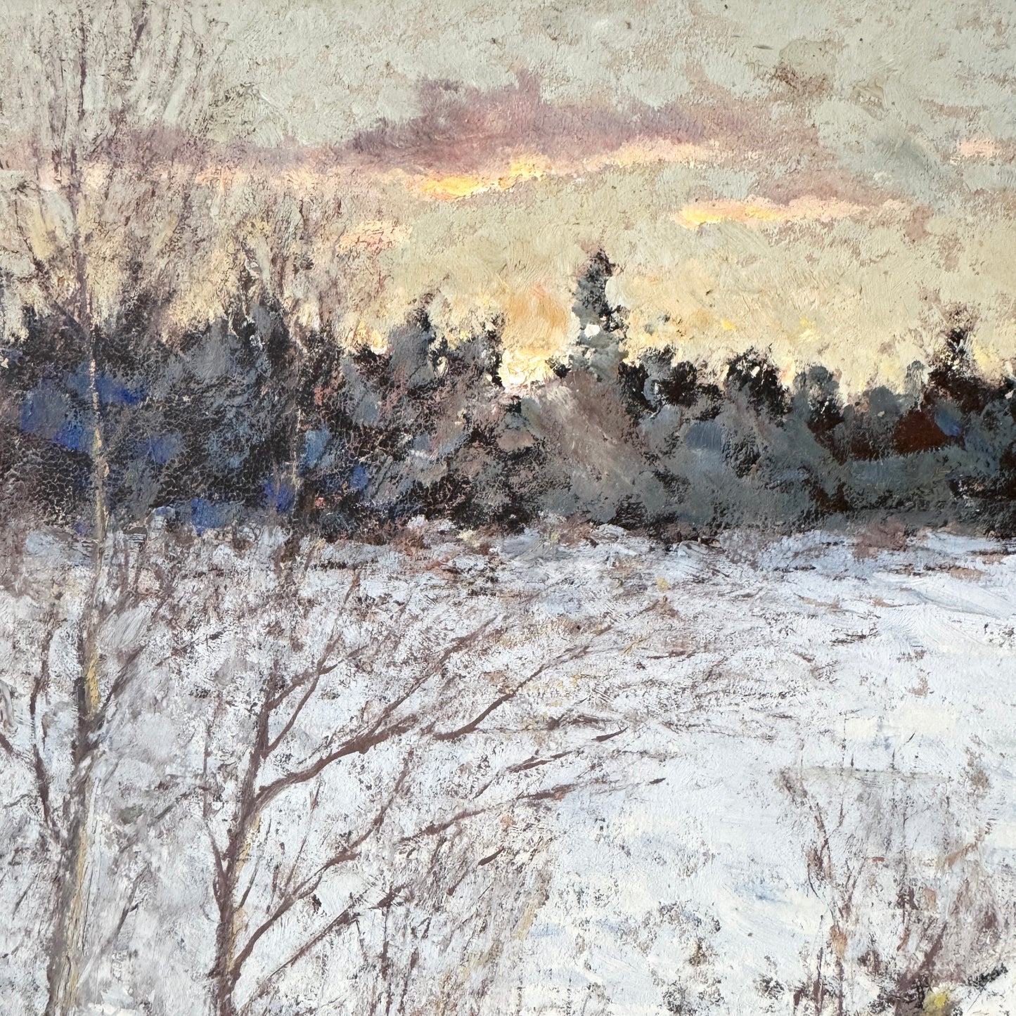 Evening in March, 1969. Vintage Swedish Oil Painting by Birger Hjelm.