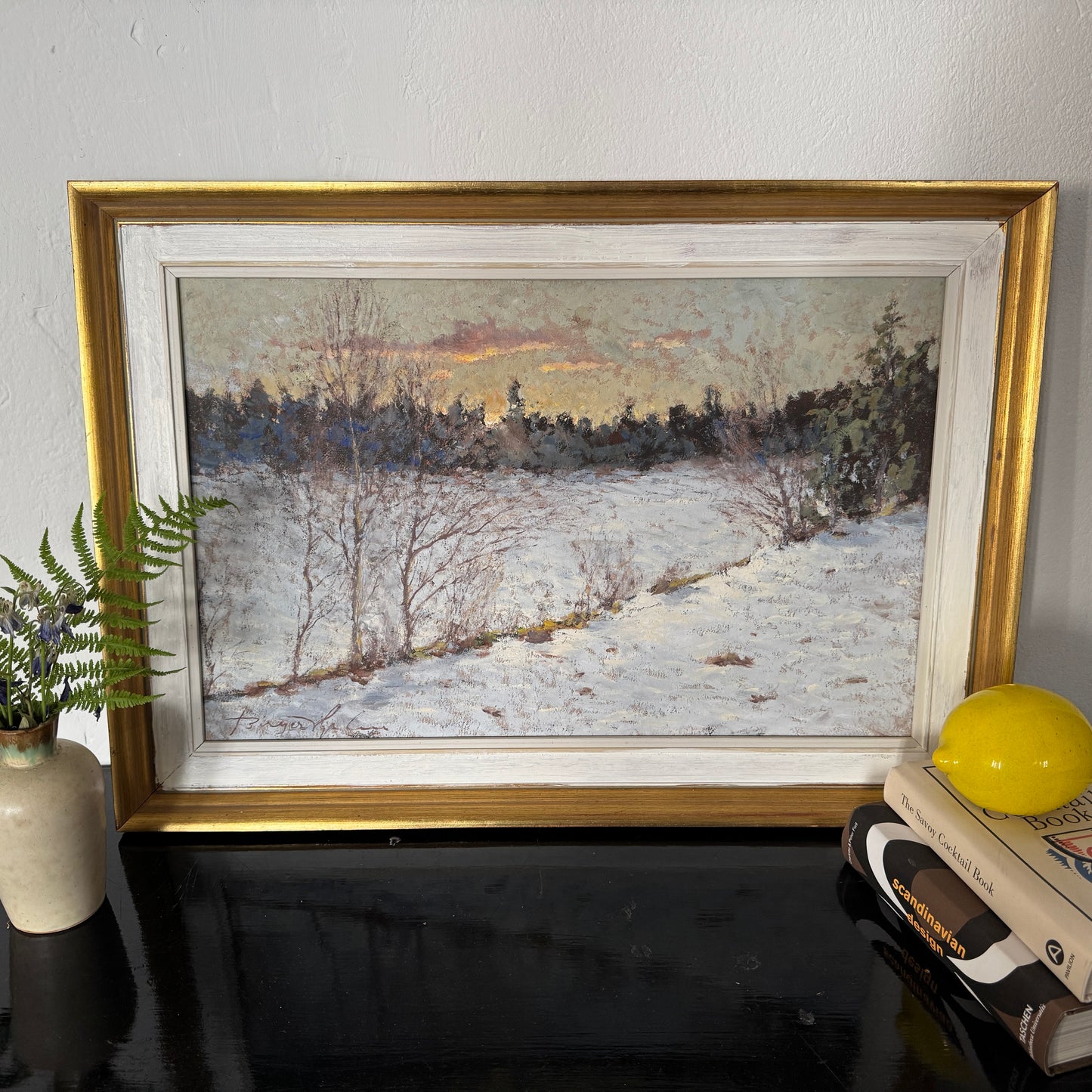 Evening in March, 1969. Vintage Swedish Oil Painting by Birger Hjelm.