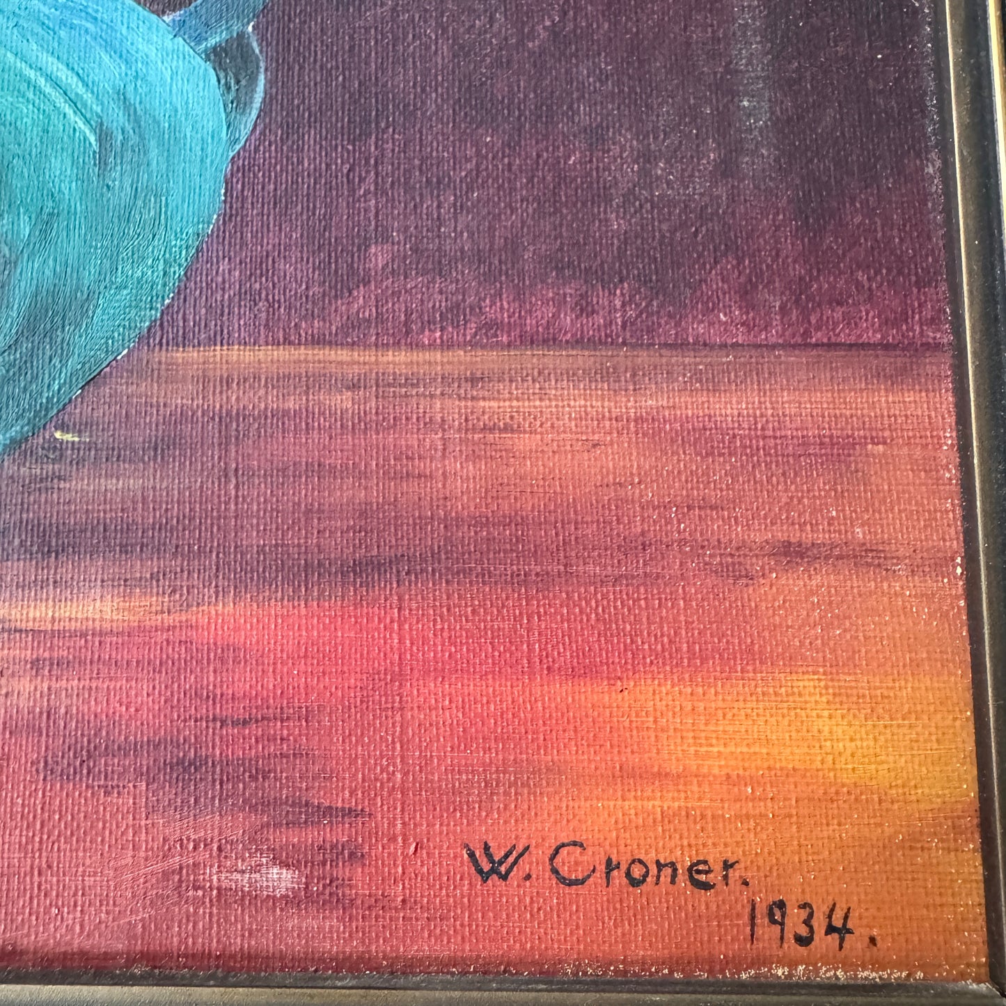 Harmony in Red and Teal 1934. Vintage Swedish Oil Still Life Painting.