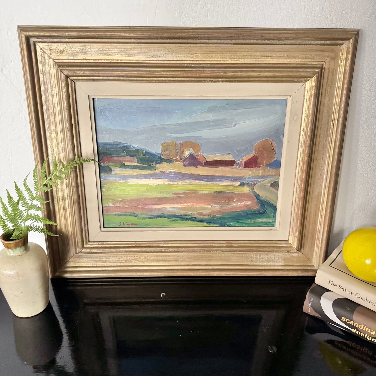 Geometry of the Land. Vintage Swedish Oil Painting by Sven Linder.