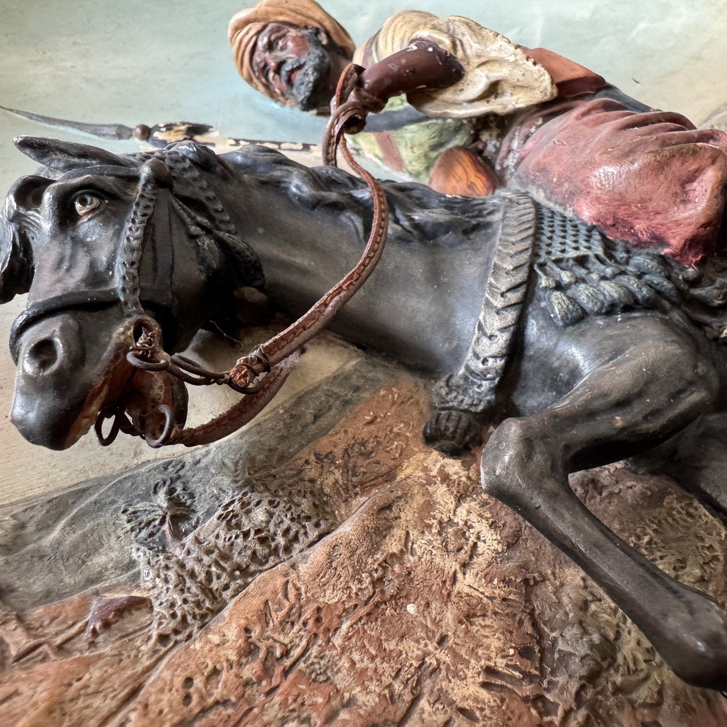 Johann Maresch ca year 1900. Large Terracotta Arabian Warrior 3D Charger Wall Plaque.