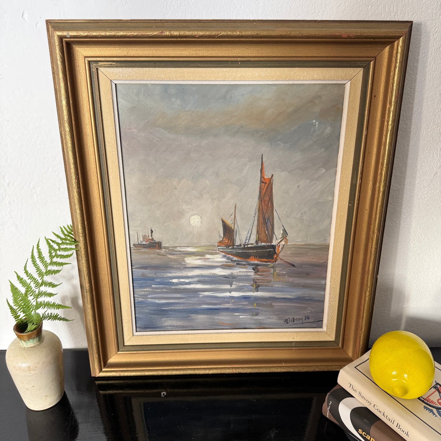 Succession 1954. Vintage Scandinavian Oil Painting.
