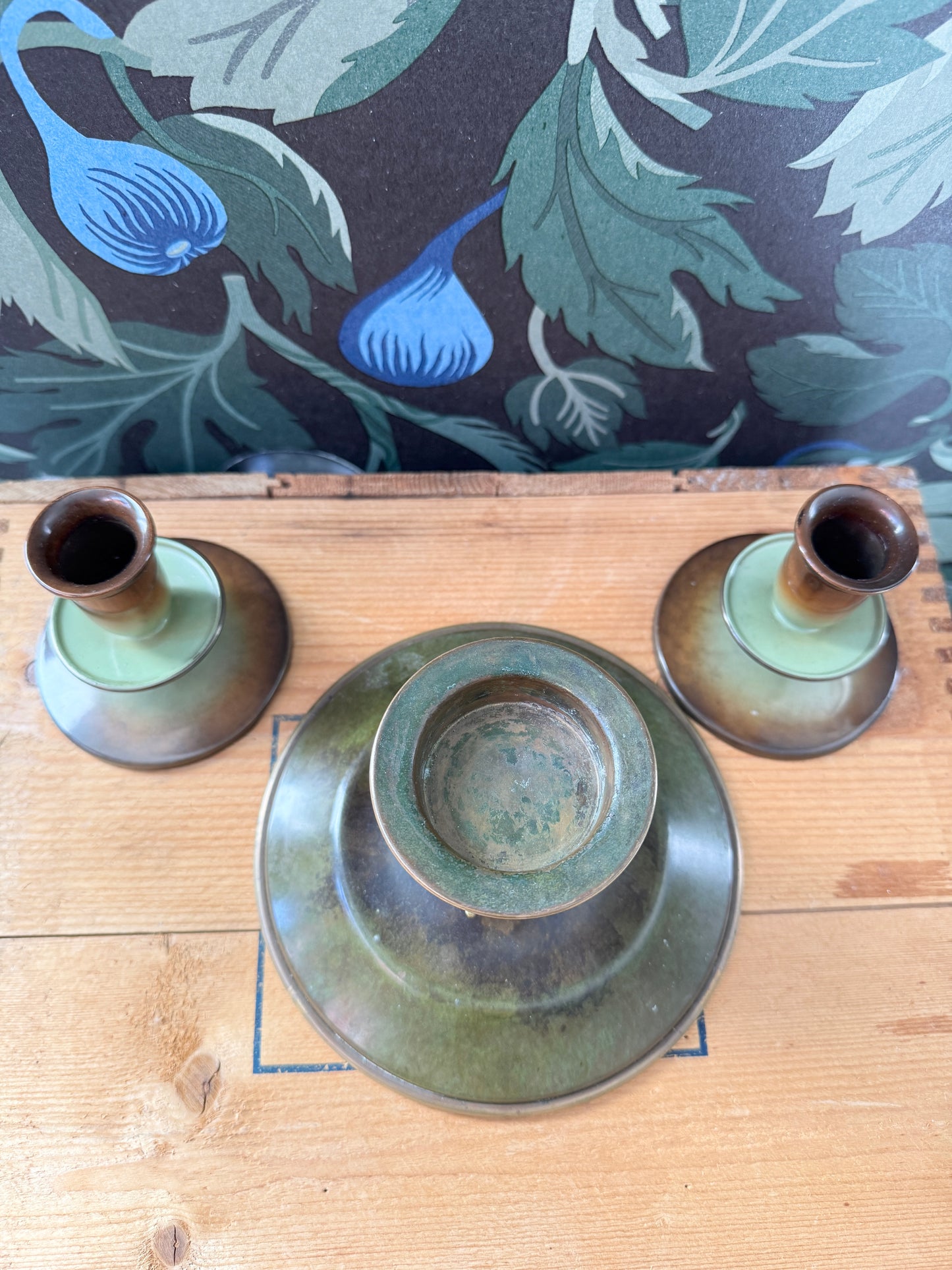 Three Vintage Art Deco Bronze Candlesticks. Denmark and Sweden.