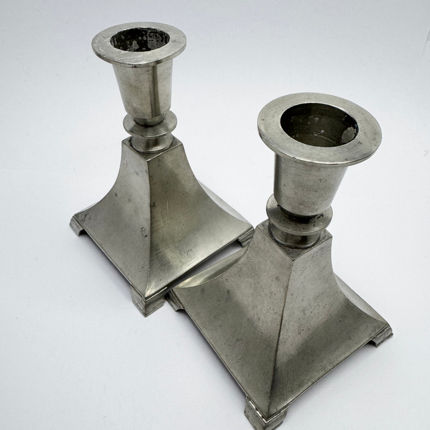 Just Andersen, Denmark ca 1930s. Vintage Pair of Pewter Candlesticks.