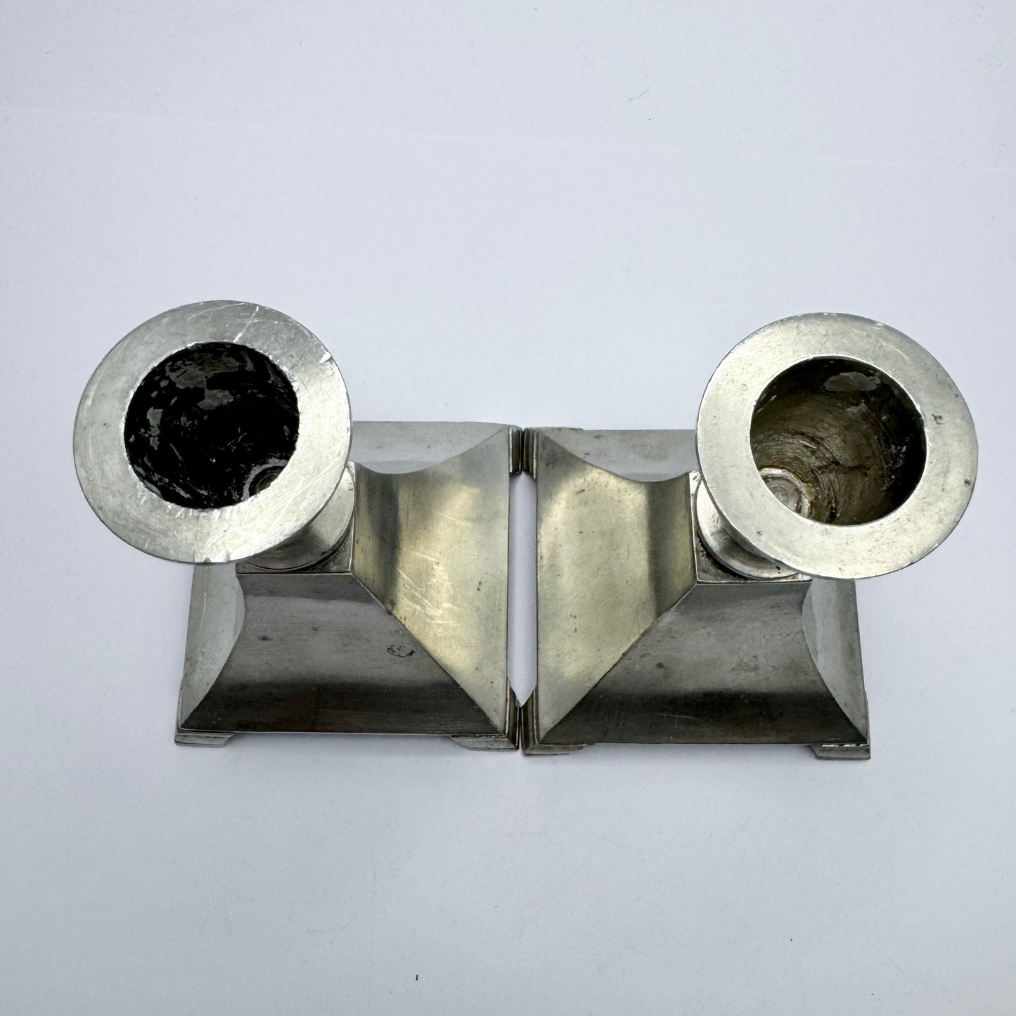 Just Andersen, Denmark ca 1930s. Vintage Pair of Pewter Candlesticks.