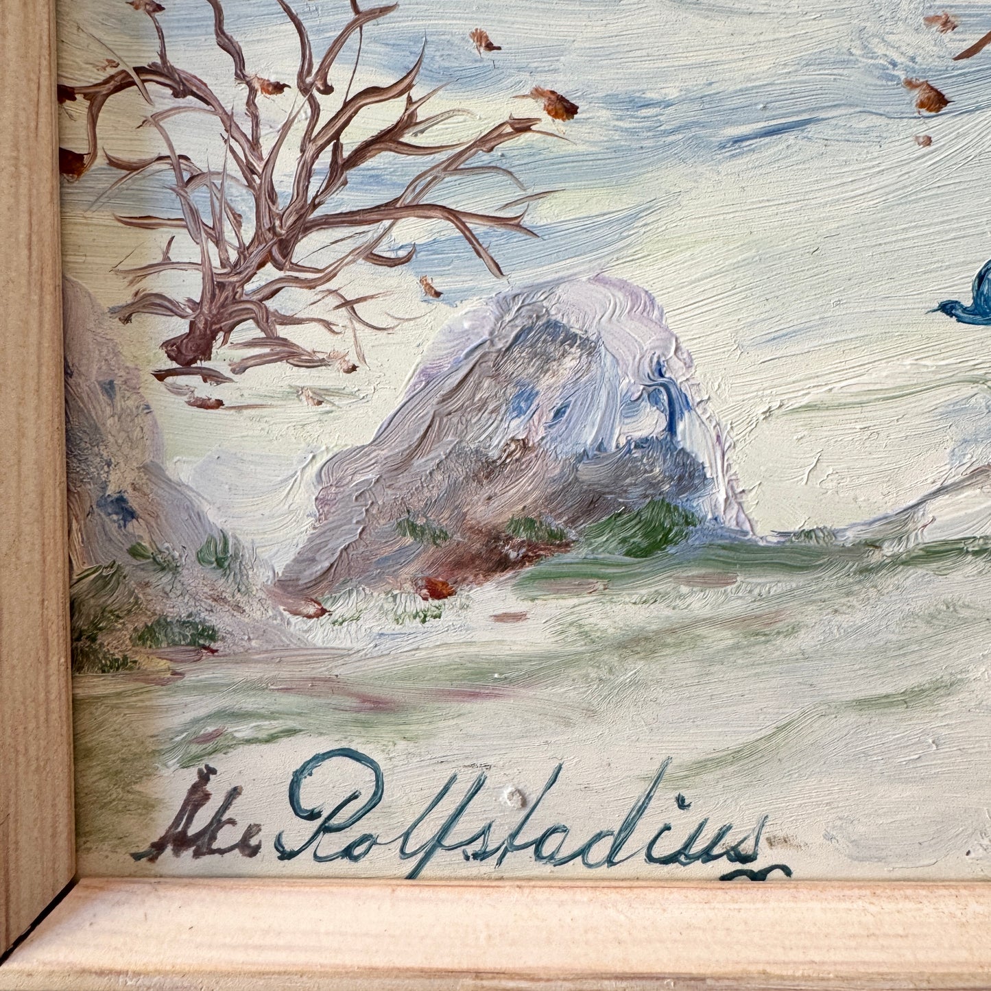 Two Birds Before Spring. Vintage Swedish Oil Painting.