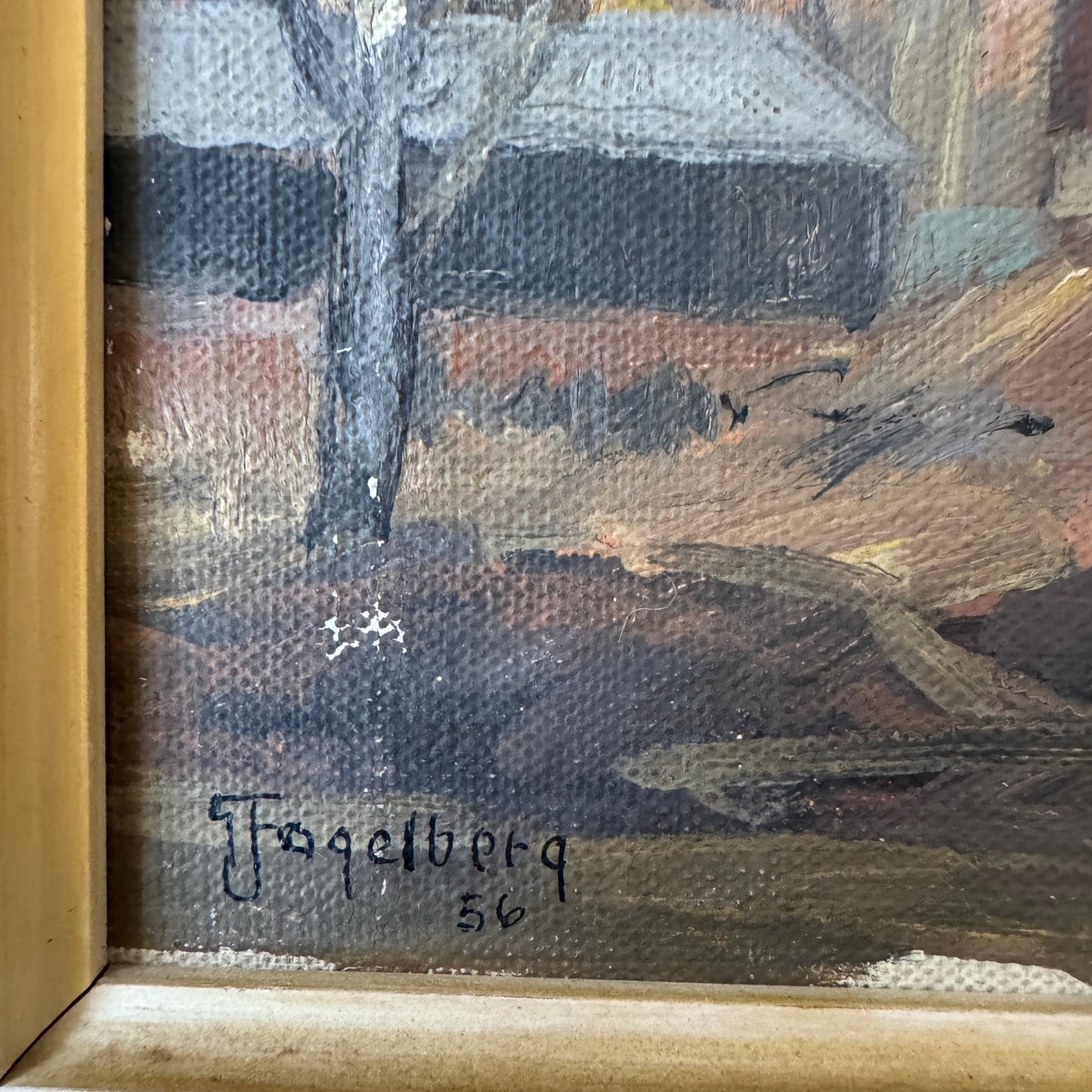 Hushed Hills and Red Roofs, 1956. Vintage Swedish Oil Painting.