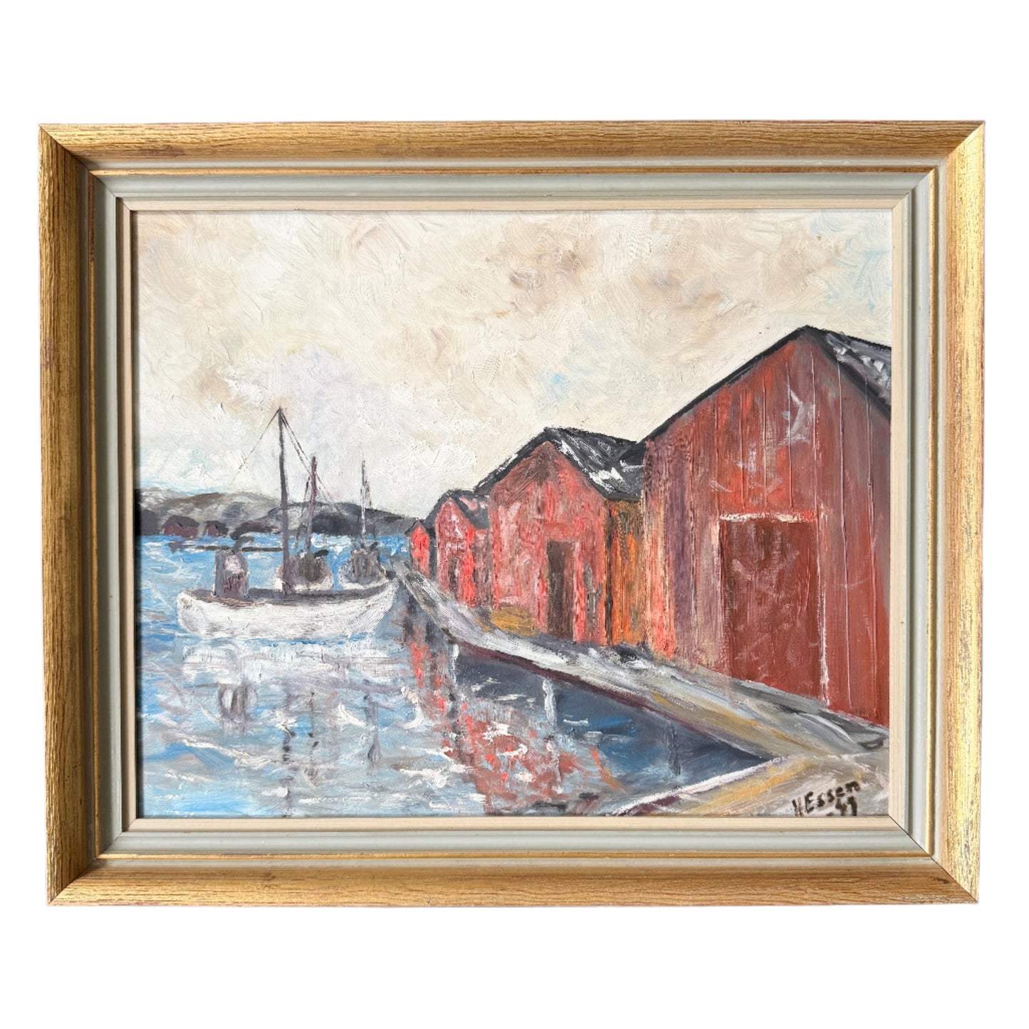 Salt Air and Red Timber, 1949. Vintage Swedish Oil Painting.
