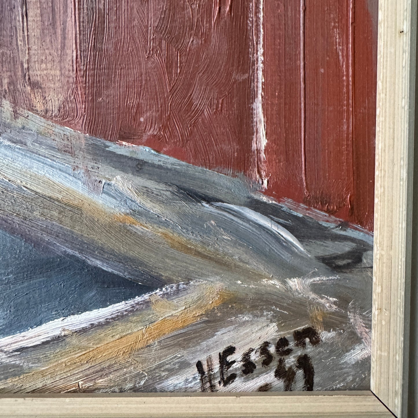 Salt Air and Red Timber, 1949. Vintage Swedish Oil Painting.