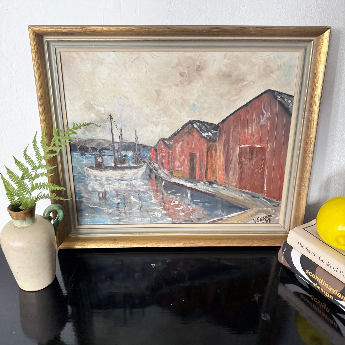 Salt Air and Red Timber, 1949. Vintage Swedish Oil Painting.