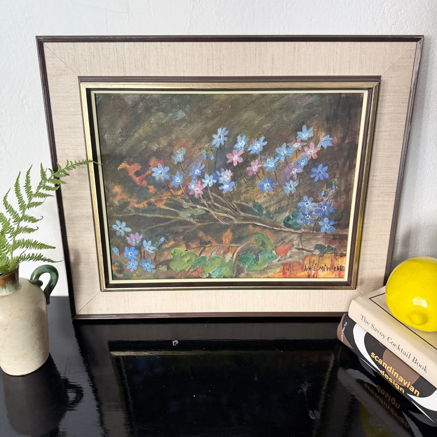 Forest Anemones in Bloom. Vintage Swedish Oil Painting.