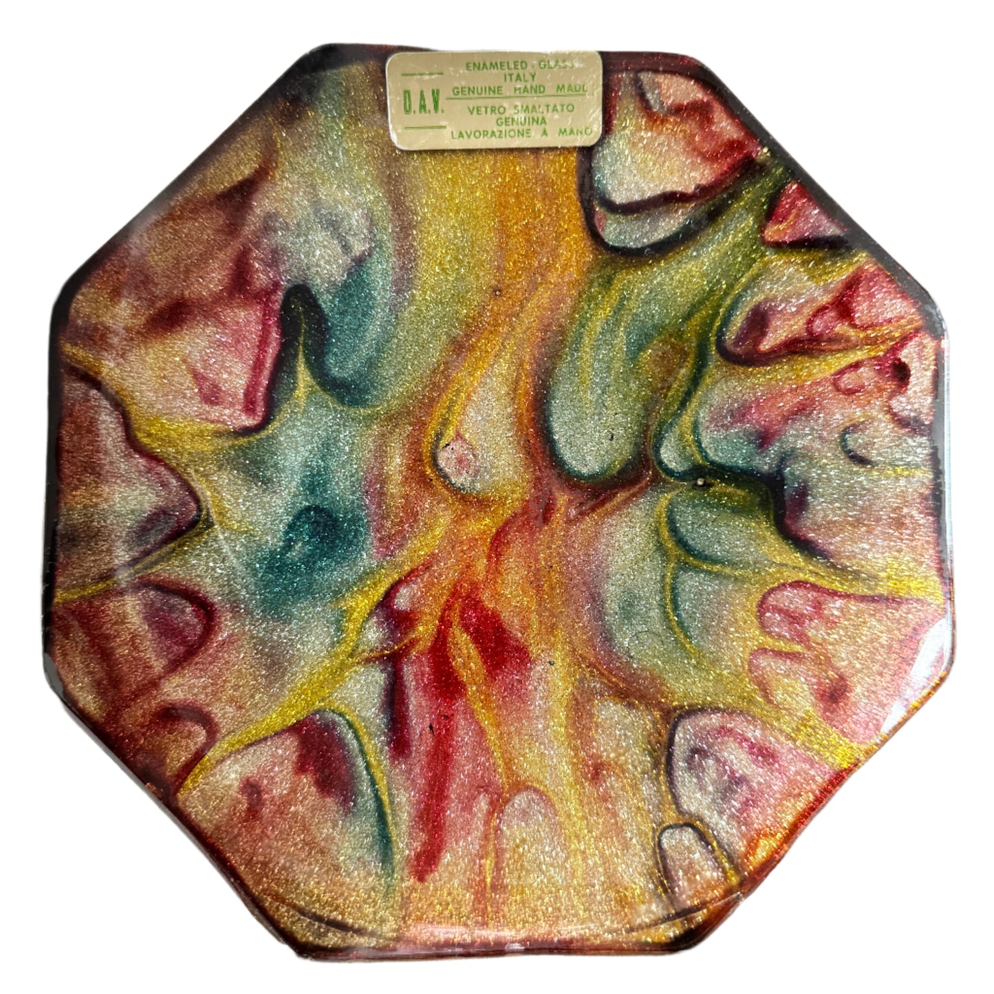 D.A.V Italy ca 1950s. Vintage Hand-made Enamelled Glass Dish.