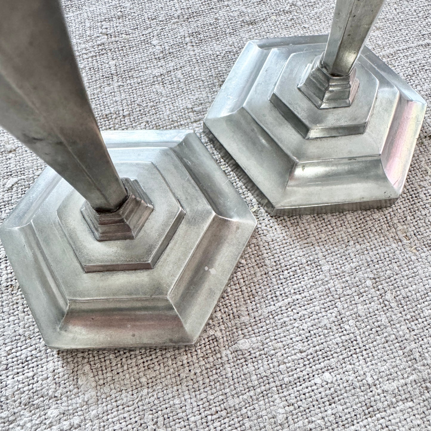 Sweden year 1930. Vintage Art Deco Pewter Candlesticks