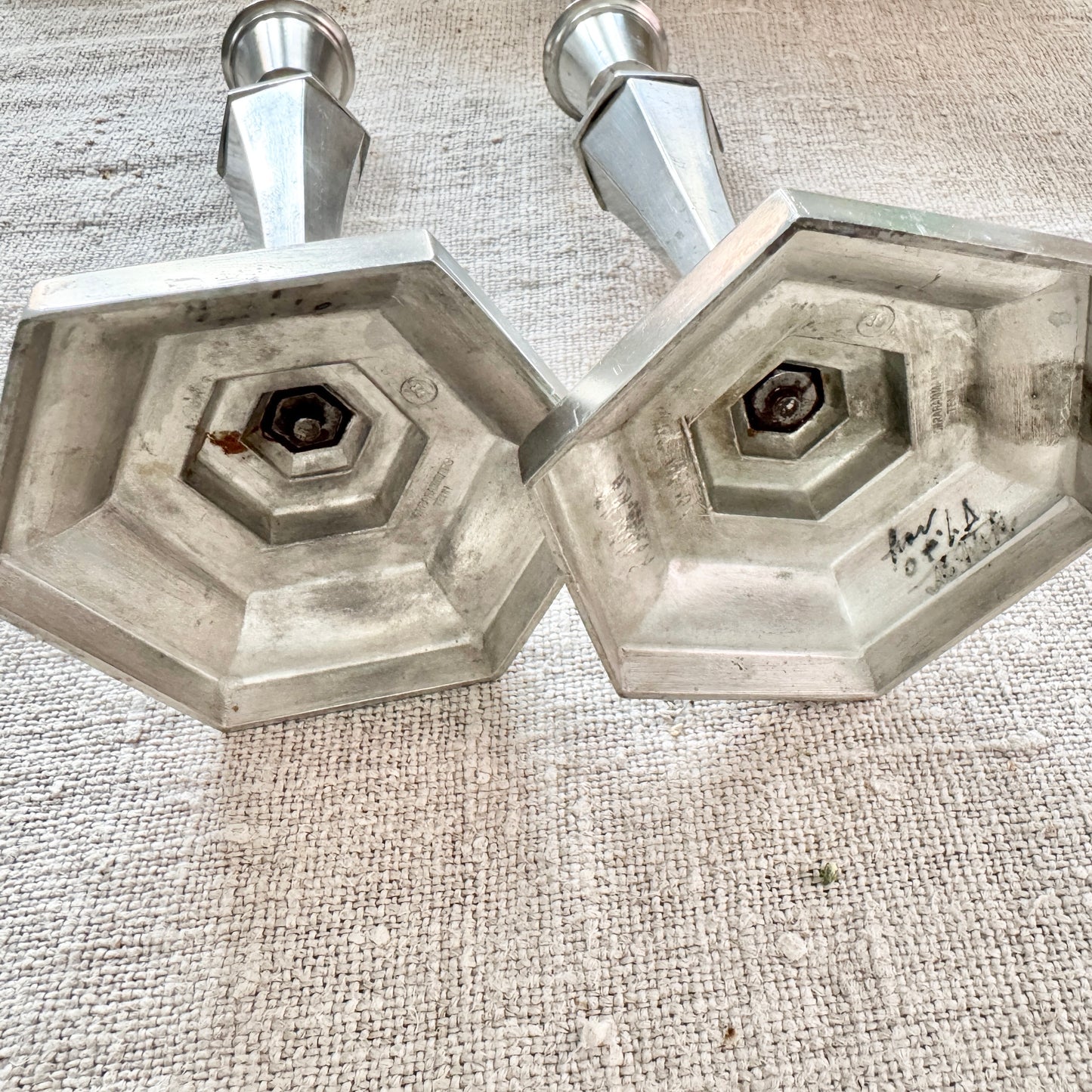 Sweden year 1930. Vintage Art Deco Pewter Candlesticks