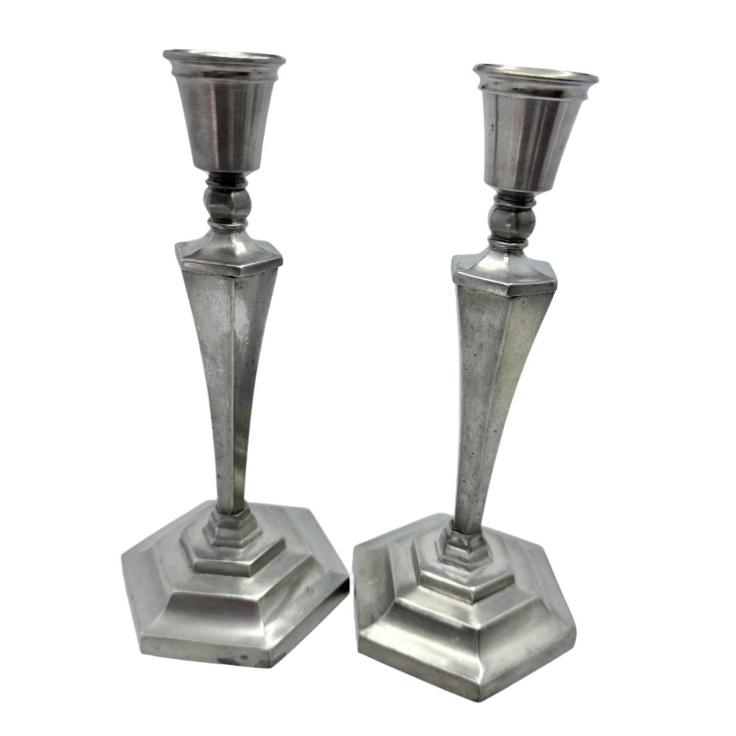 Sweden year 1930. Vintage Art Deco Pewter Candlesticks