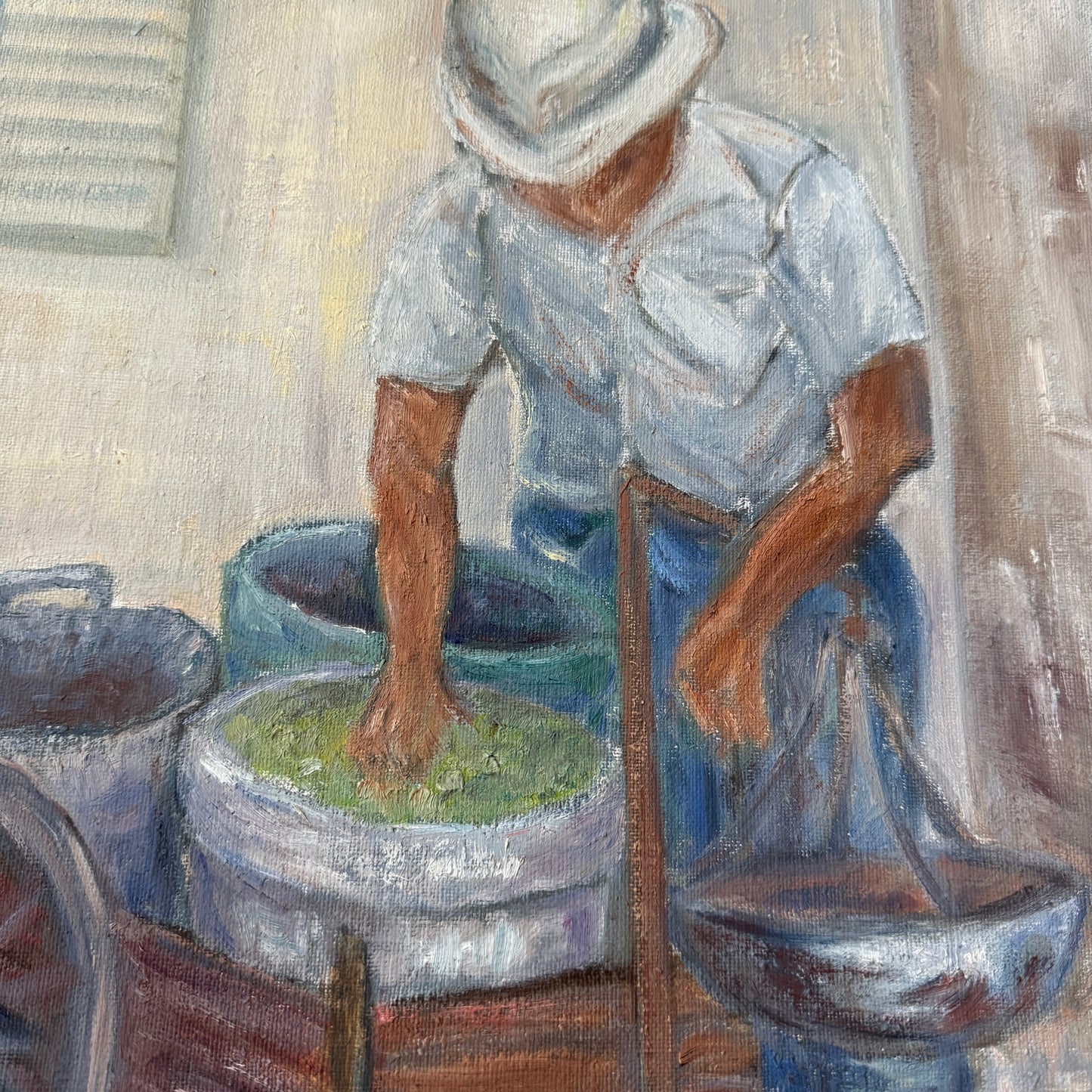 The Olive Vendor. Vintage Oil Painting.