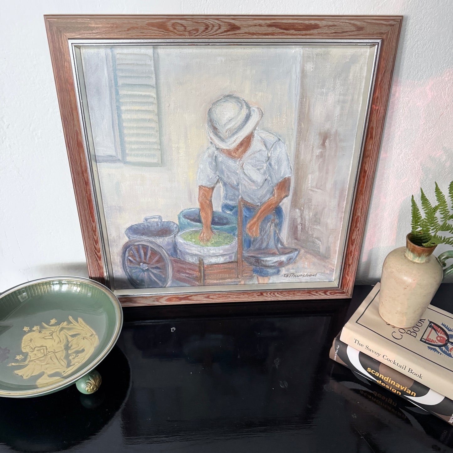 The Olive Vendor. Vintage Oil Painting.