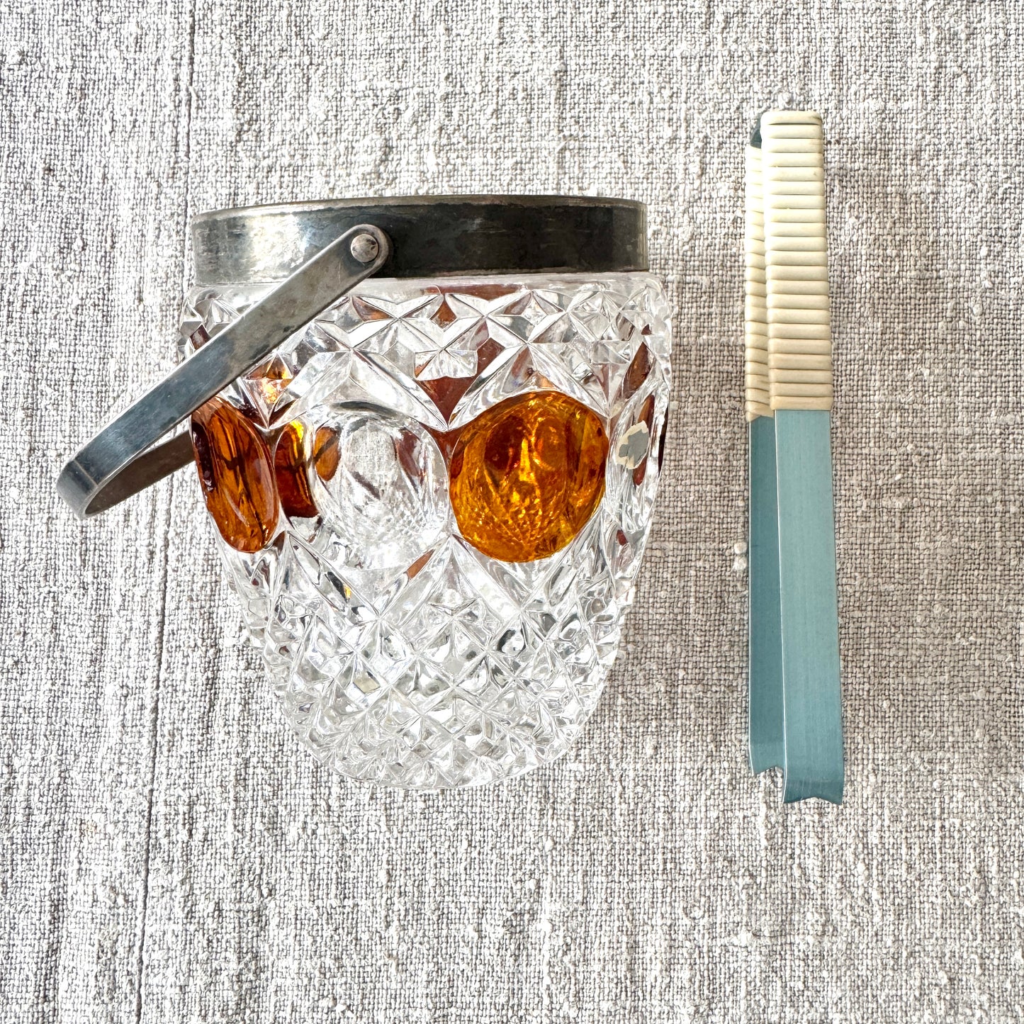 Germany ca 1950s. Vintage Bleikristall Ice Bucket + Ice Tong