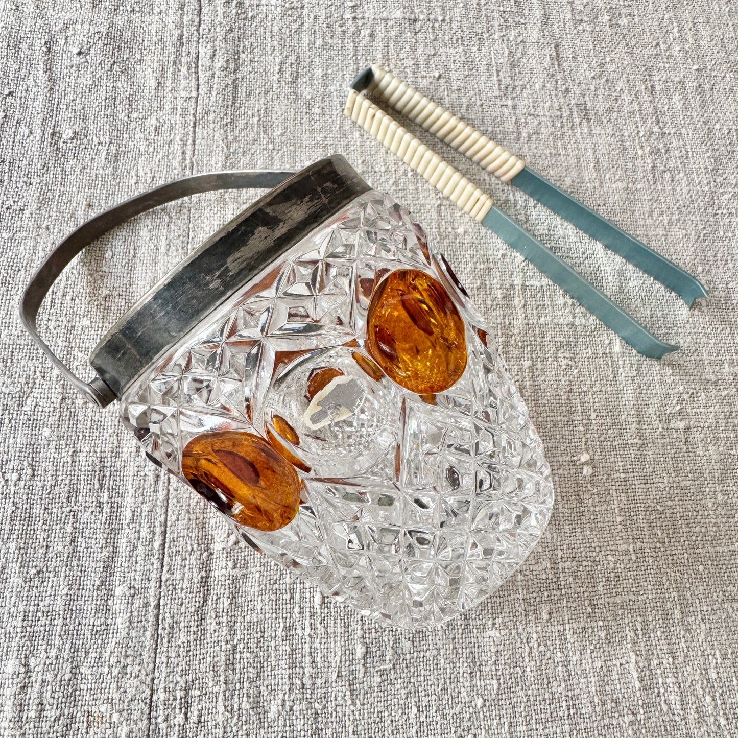 Germany ca 1950s. Vintage Bleikristall Ice Bucket + Ice Tong