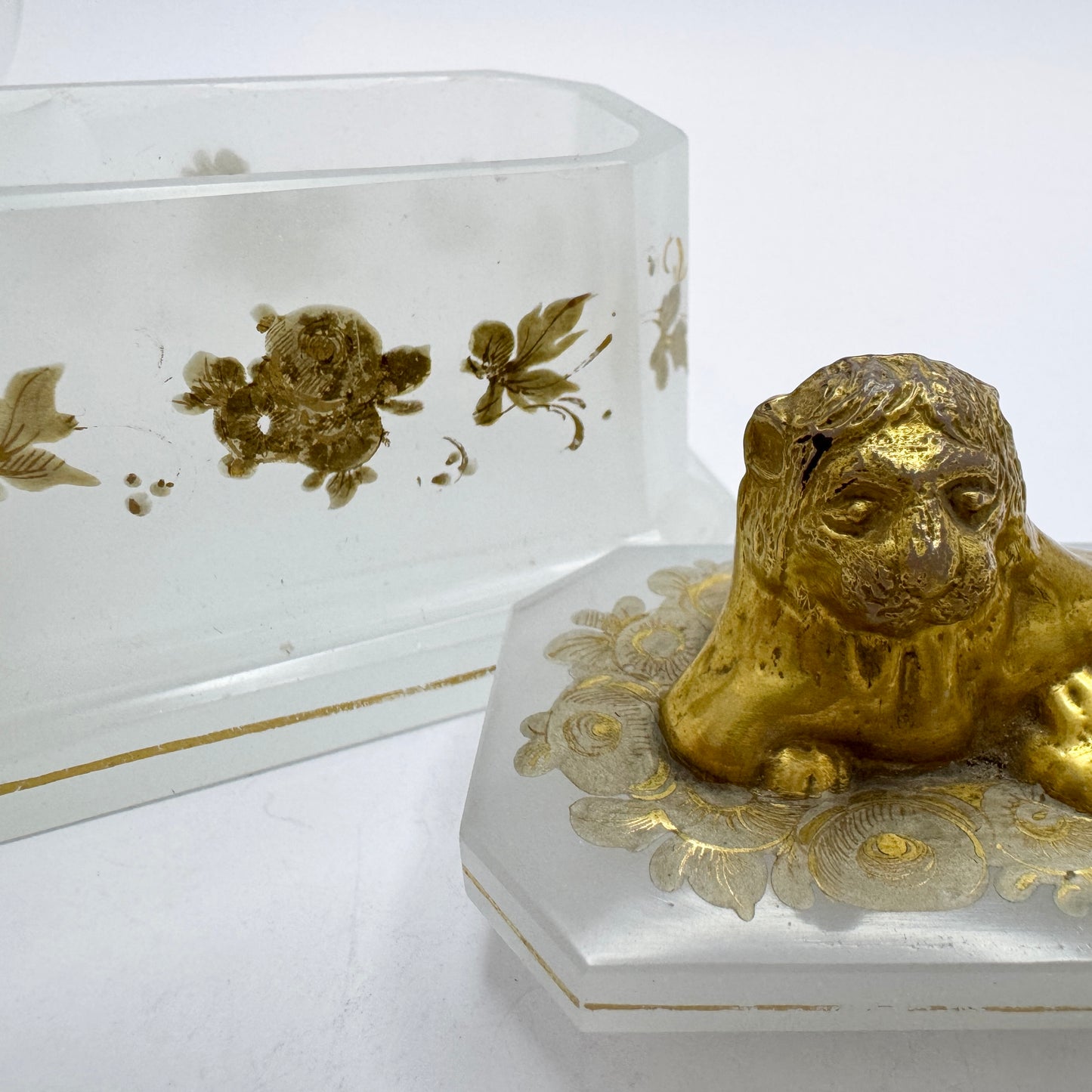 Antique Victorian Gilded Opaline Trinket Box, likely France.