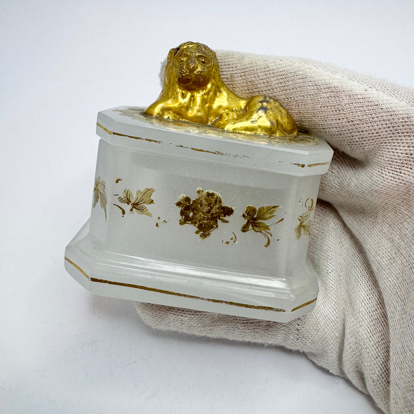 Antique Victorian Gilded Opaline Trinket Box, likely France.
