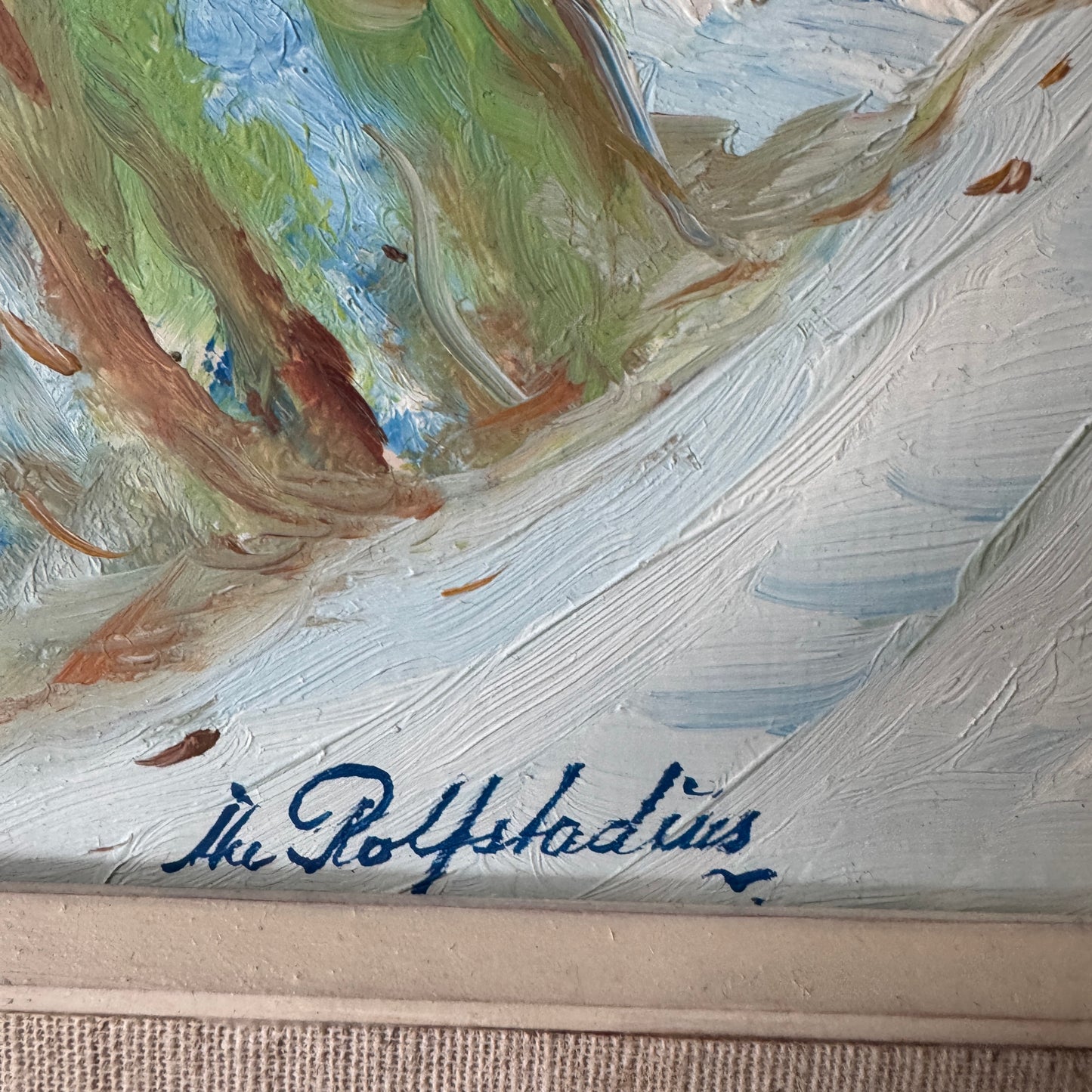 Path to Red Houses. Vintage Swedish Oil Painting.