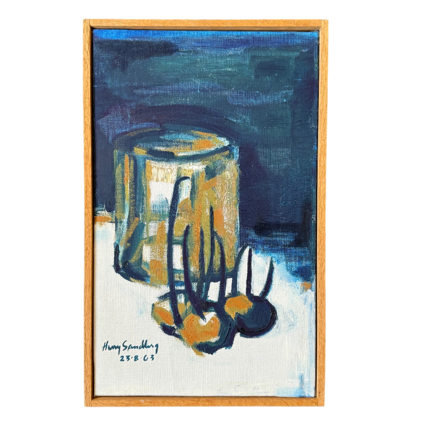 Paint Can and Onions. Vintage Swedish Still Life Oil Painting.