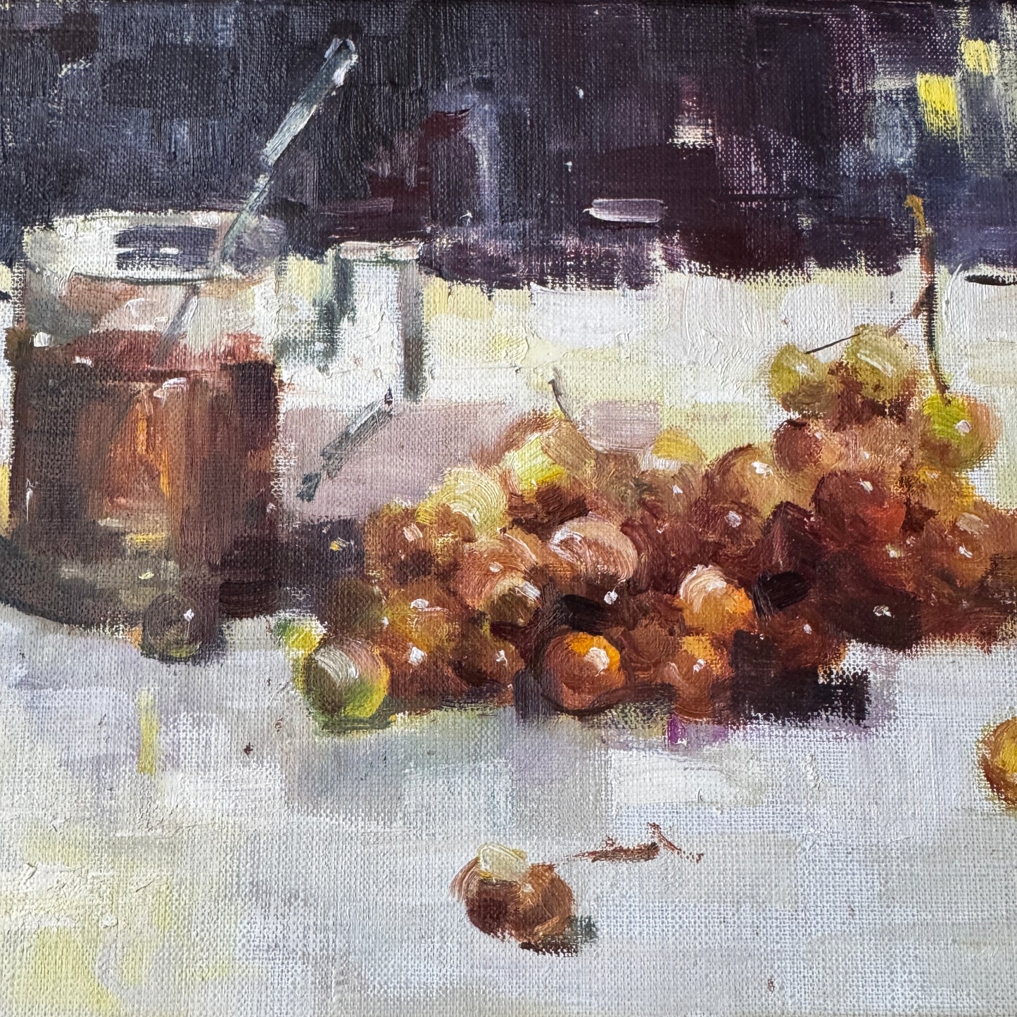 Grapes and Gentle Shadows. Vintage Scandinavian Still Life Painting