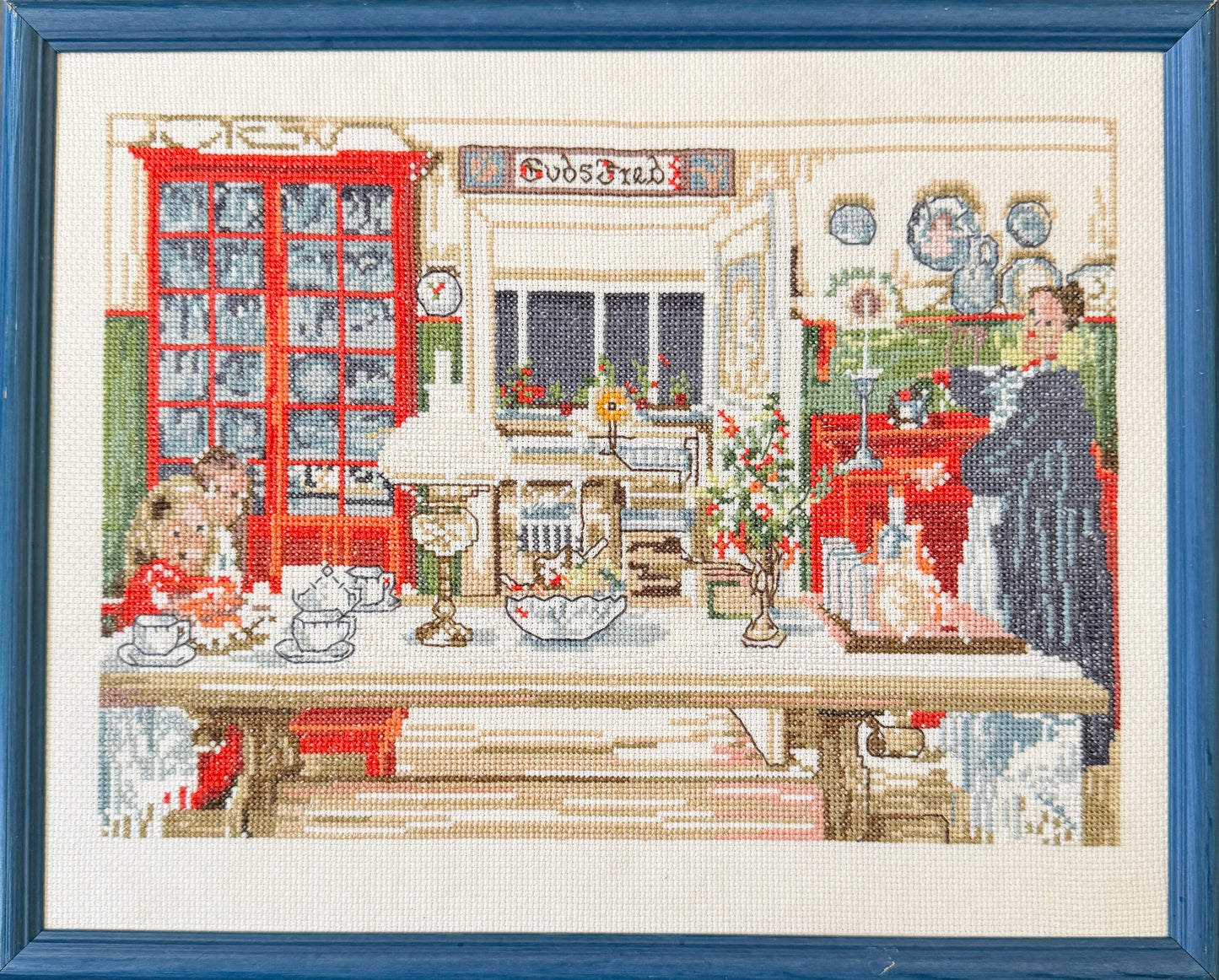 Embroidered Wall Art Picture. Carl Larsson Motif, Sweden. Vintage.