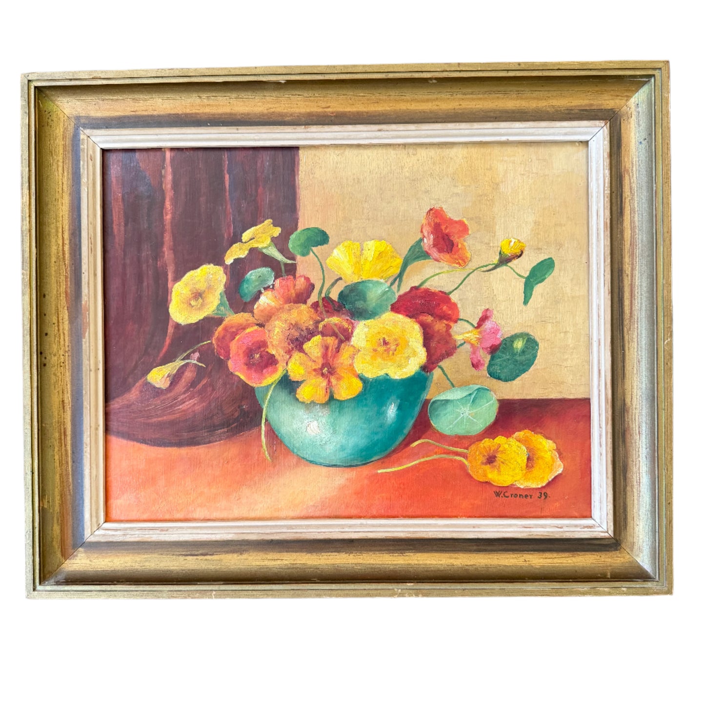 Petals in Wartime, 1939. Vintage Scandinavian Oil Painting.